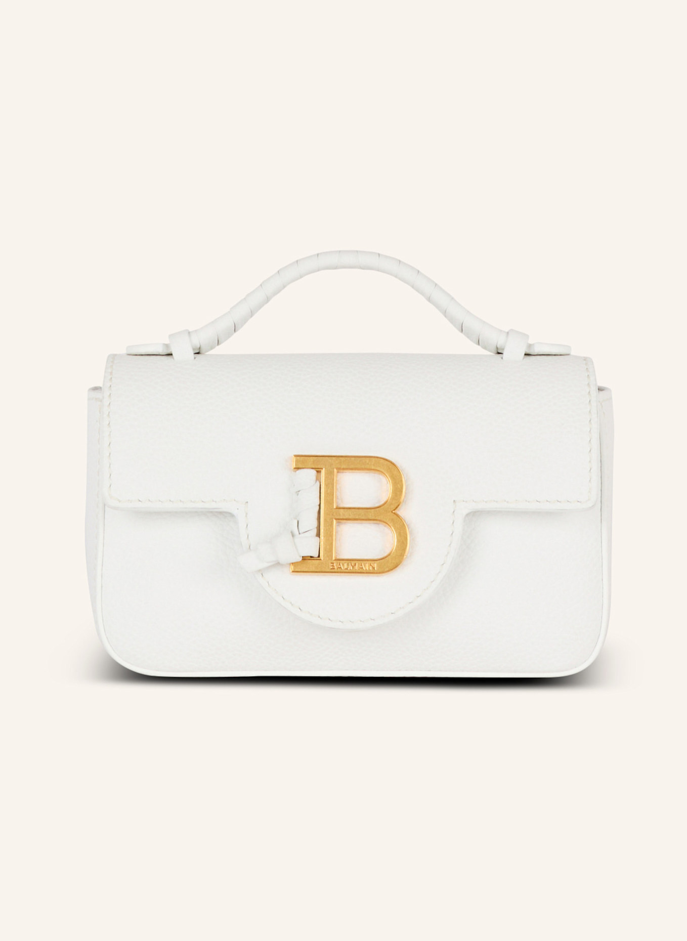 BALMAIN Mini-Tasche B-Buzz 17 aus genarbtem Kalbsleder, Farbe: WEISS (Bild 1)