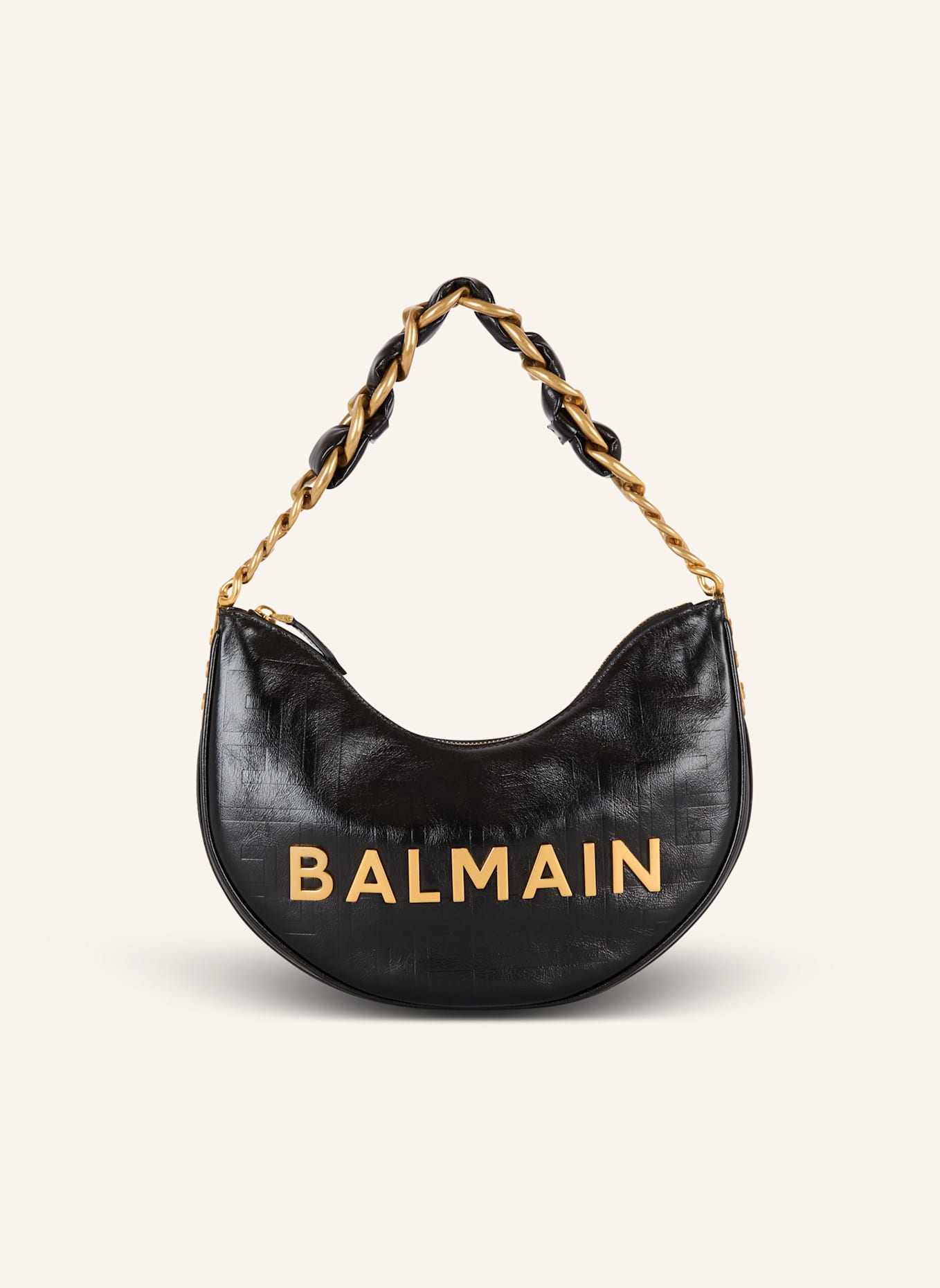 BALMAIN Tasche 1945 Soft Moon aus Kalbsleder mit Monogramm, Farbe: SCHWARZ (Bild 1)