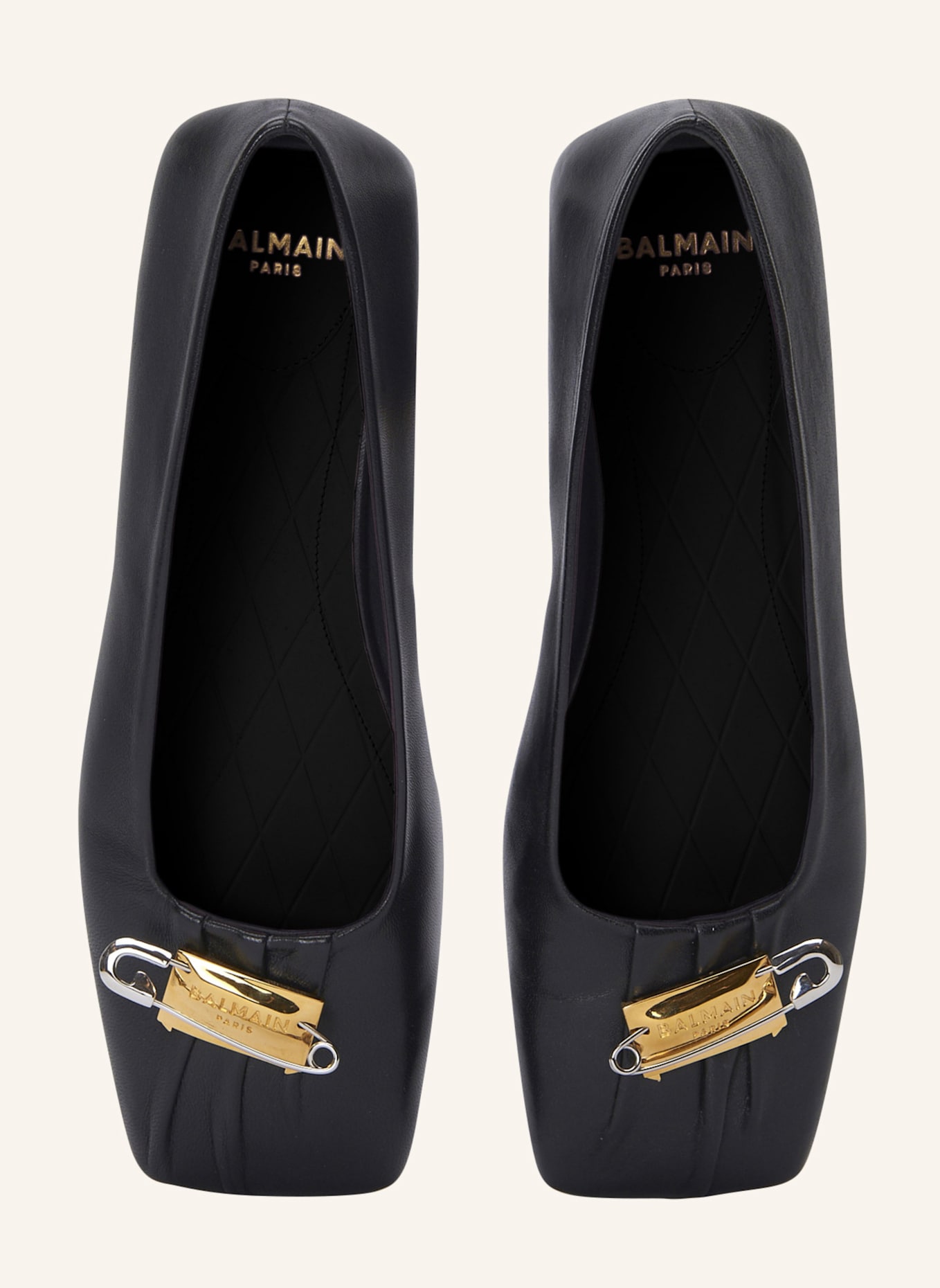 BALMAIN Ballerinas Safety Pin aus gerafftem Lammleder: SCHWARZ