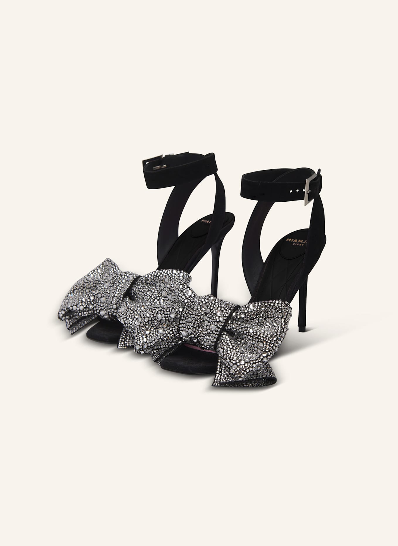 BALMAIN Sandalen Ruby mit Strass-Schleifen aus Wildleder: SCHWARZ