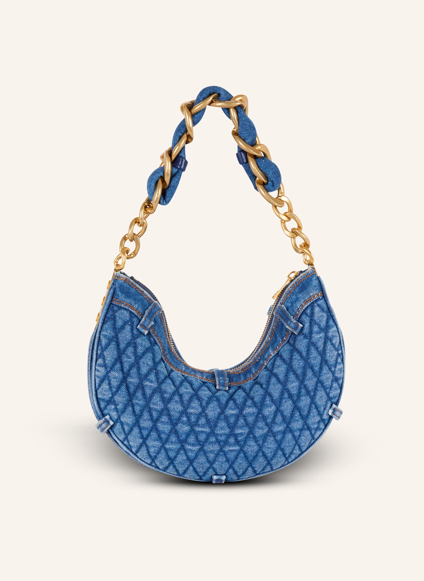 BALMAIN Tasche 1945 Soft Moon aus gestepptem Denim mit Diamond-Muster, Farbe: BLAU (Bild 2)