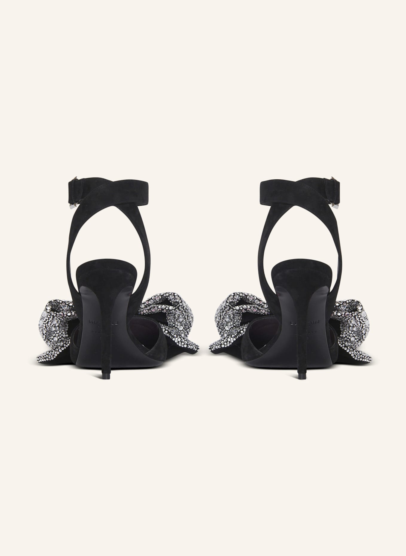 BALMAIN Sandalen Ruby mit Strass-Schleifen aus Wildleder: SCHWARZ