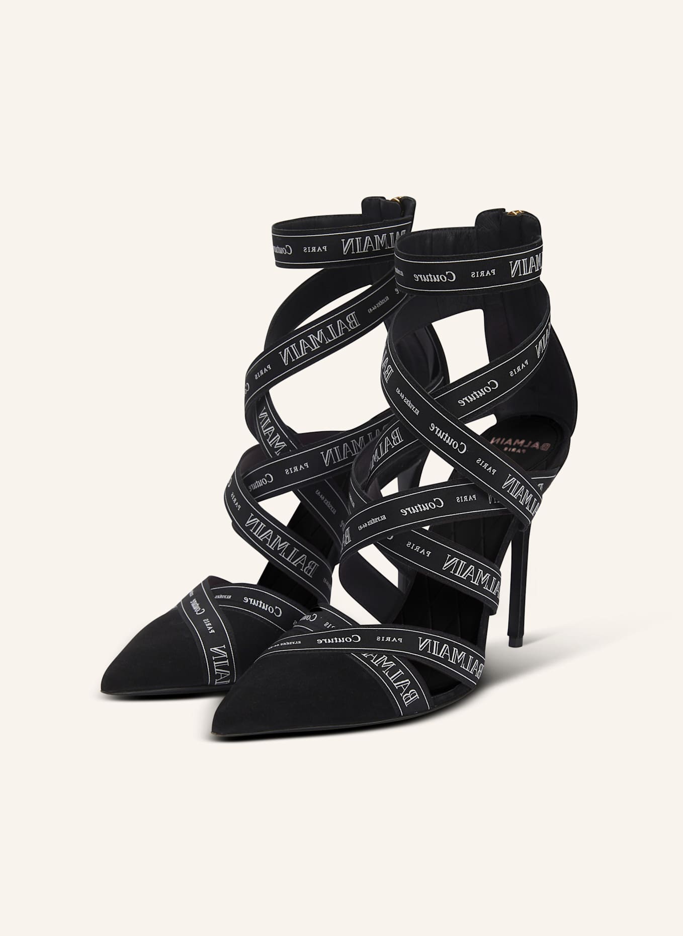 BALMAIN Sandalen Couture aus Wildleder mit Balmain Band-Muster: SCHWARZ