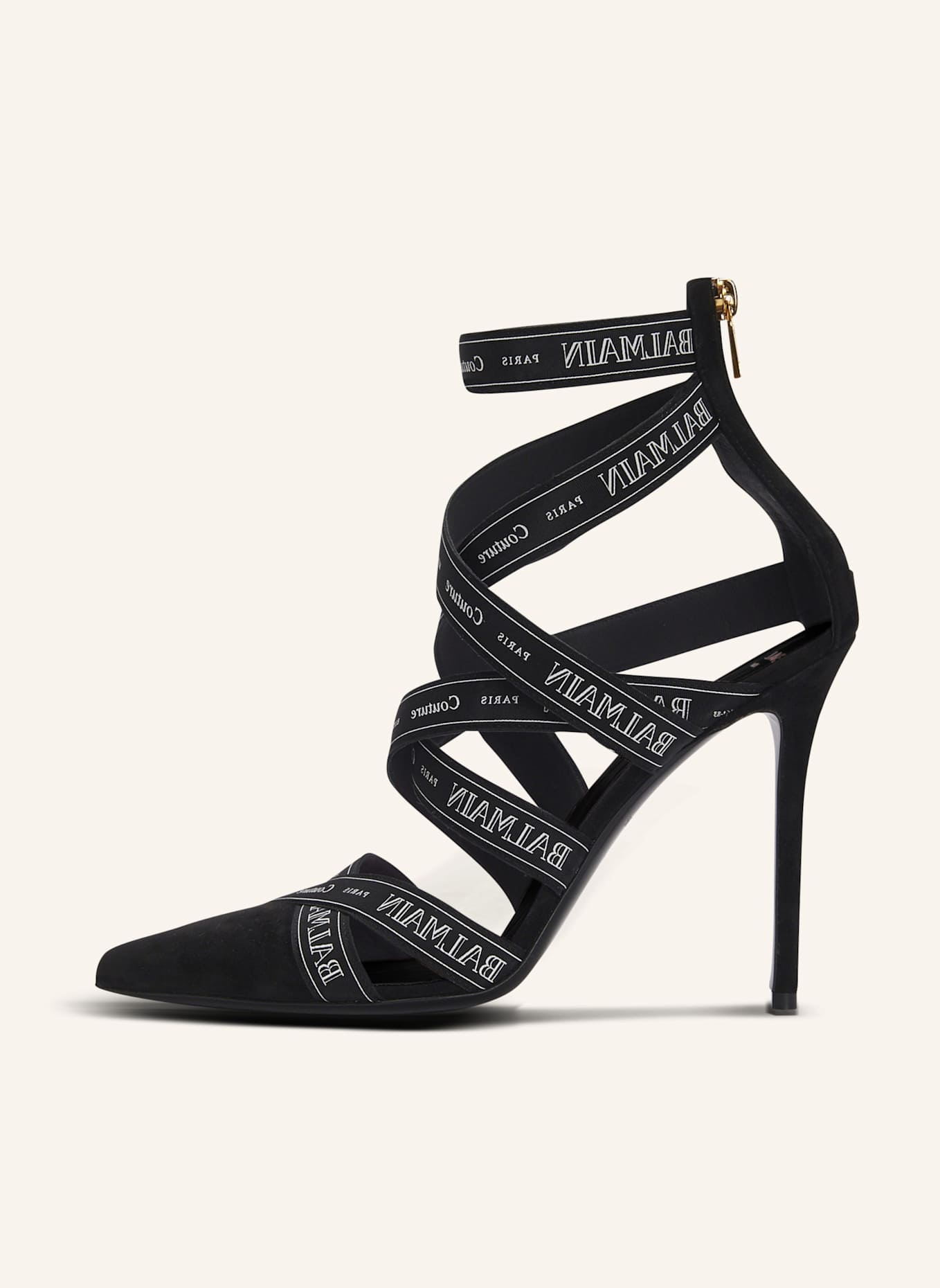 BALMAIN Sandalen Couture aus Wildleder mit Balmain Band-Muster: SCHWARZ