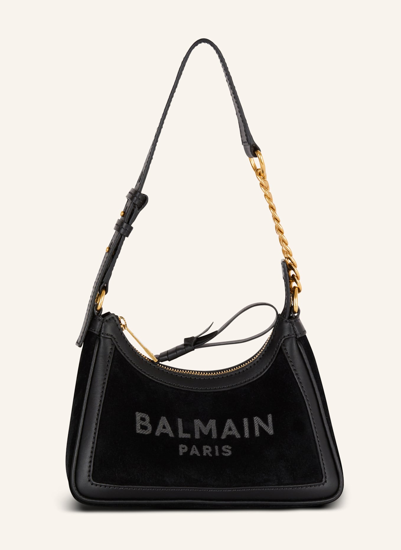 BALMAIN Schultertasche B-Buzz Shoulder 24 aus Wildleder, Farbe: SCHWARZ (Bild 1)