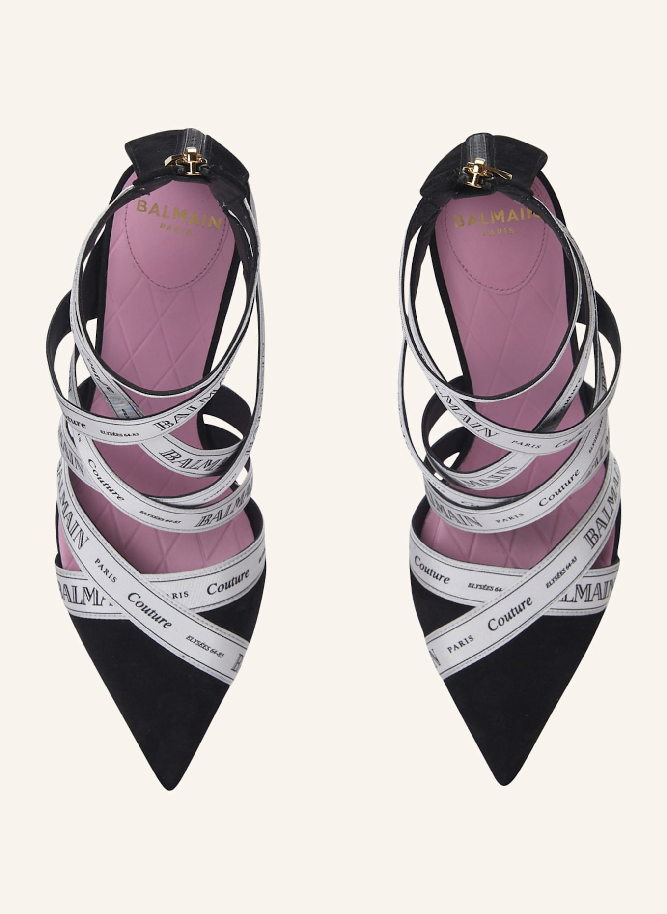 BALMAIN Sandalen Couture aus Wildleder mit Balmain Band-Muster: WEISS