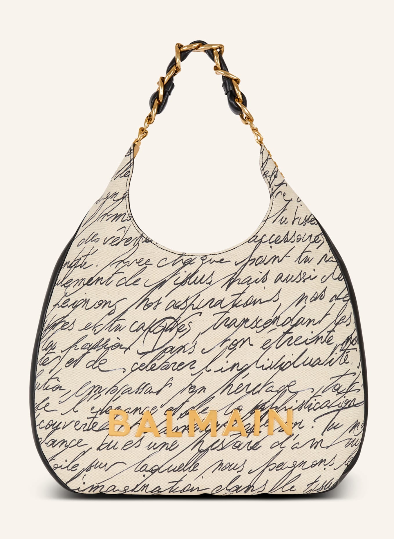 BALMAIN Großer Shopper 1945 Soft Hobo aus bedrucktem Canvas: BEIGE