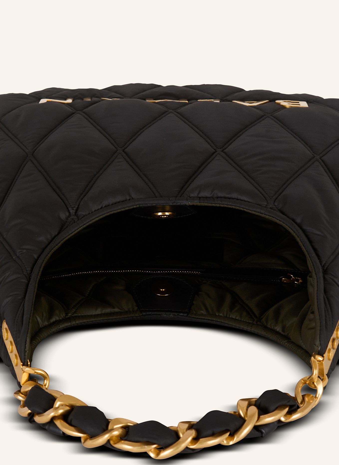 BALMAIN Große Hobo Bag 1945 aus gestepptem Nylon mit Diamond-Muster: SCHWARZ