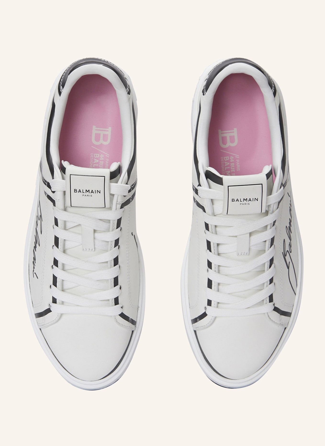 BALMAIN Sneakers B-Court aus bedrucktem Kalbsleder: WEISS