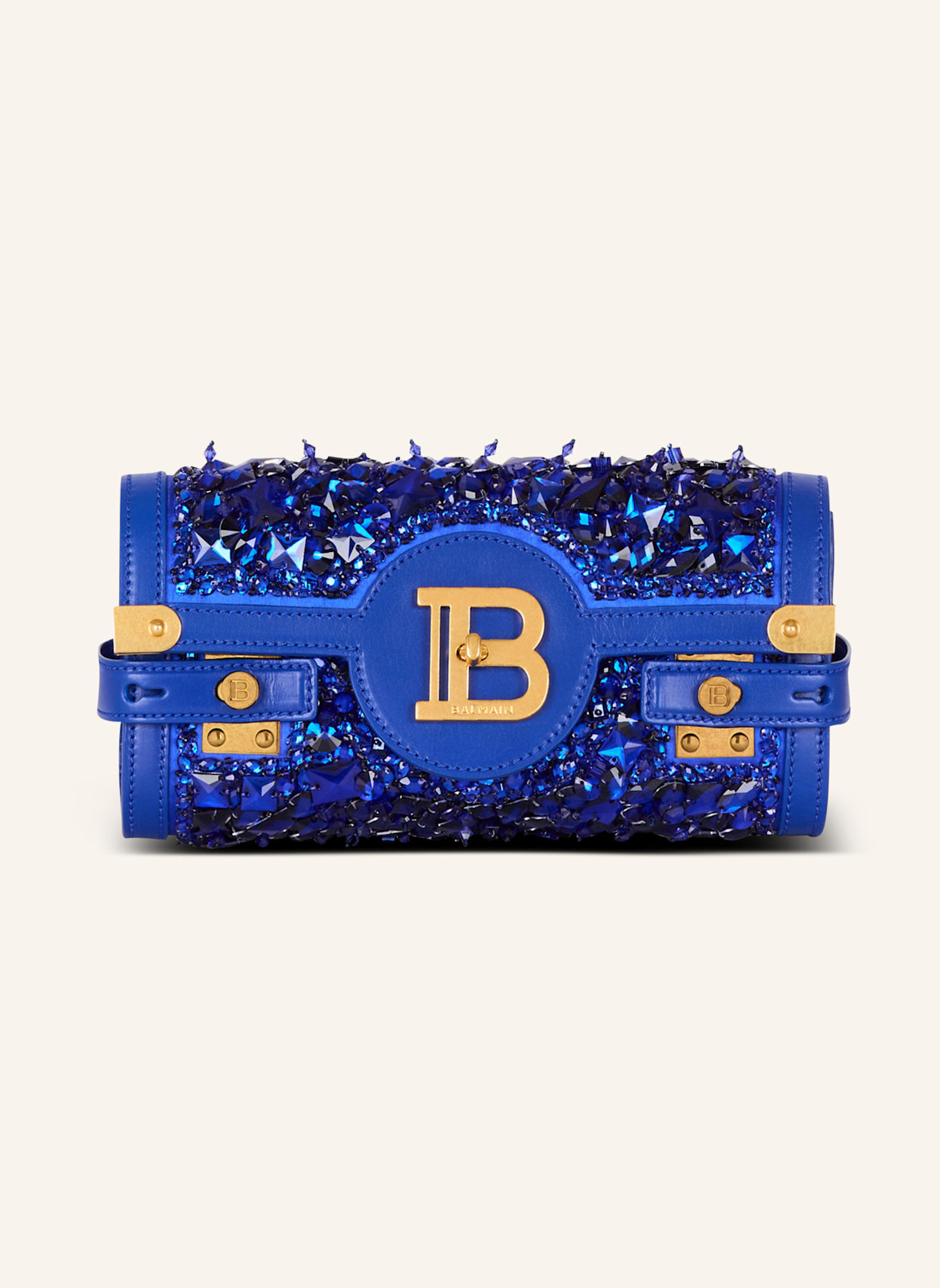 BALMAIN Clutch B-Buzz Pouch 23 aus Leder und bestickem Satin, Farbe: BLAU (Bild 1)