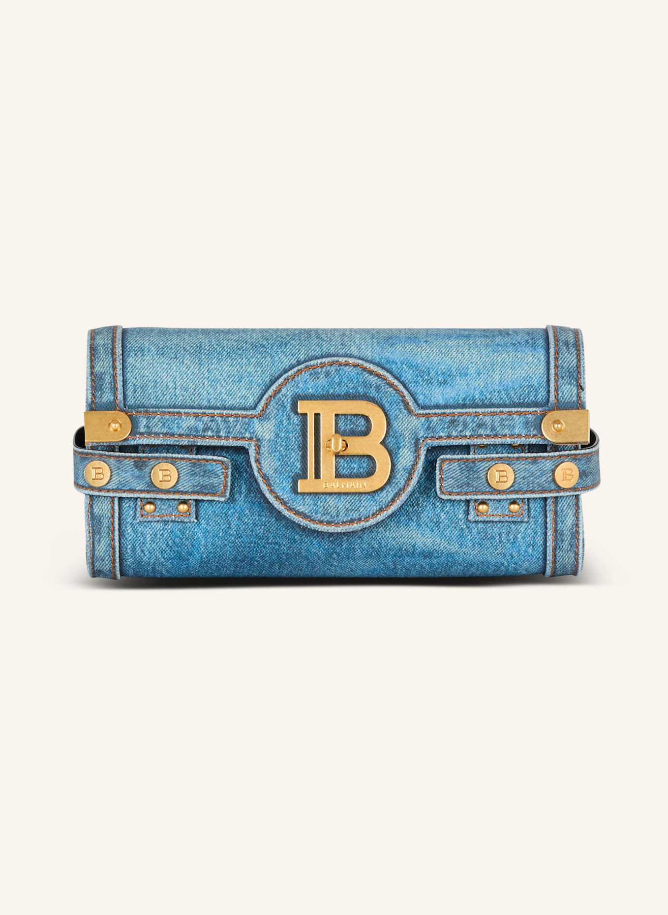 BALMAIN B-Buzz Pouch 23 aus Canvas mit Denim-Print, Farbe: BLAU (Bild 1)