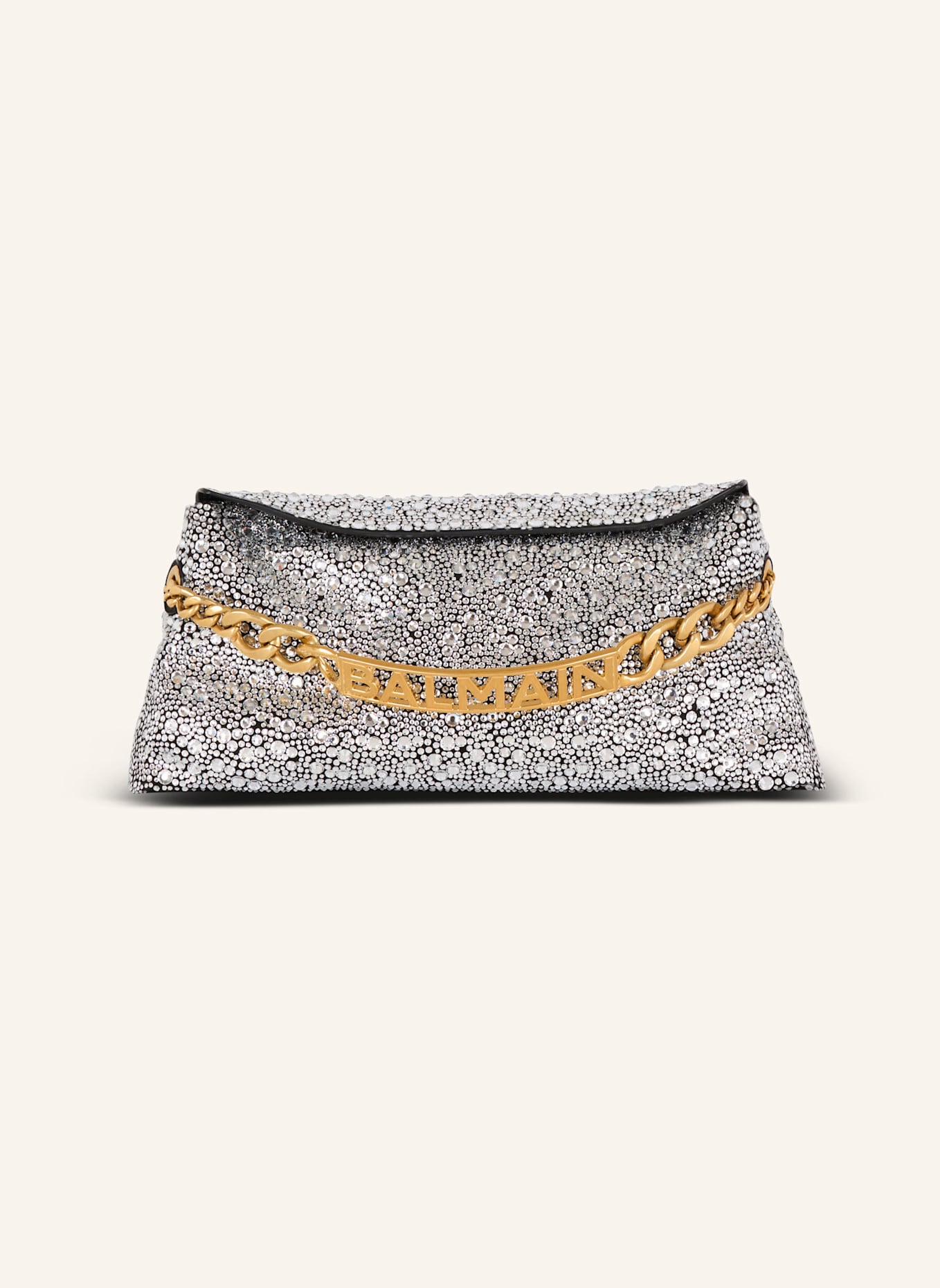 BALMAIN Clutch 1945 Soft aus Wildleder mit Strasssteinen: SILBER