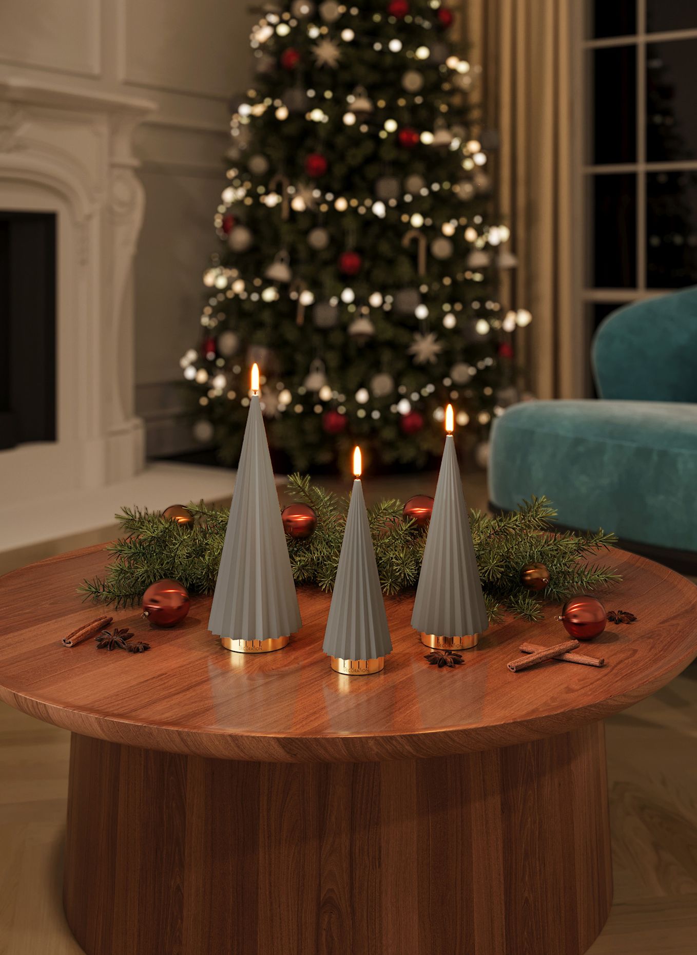 ELLE Decoration BOREAL S LED Candle: TAUPE / DARK BROWN / GRAY