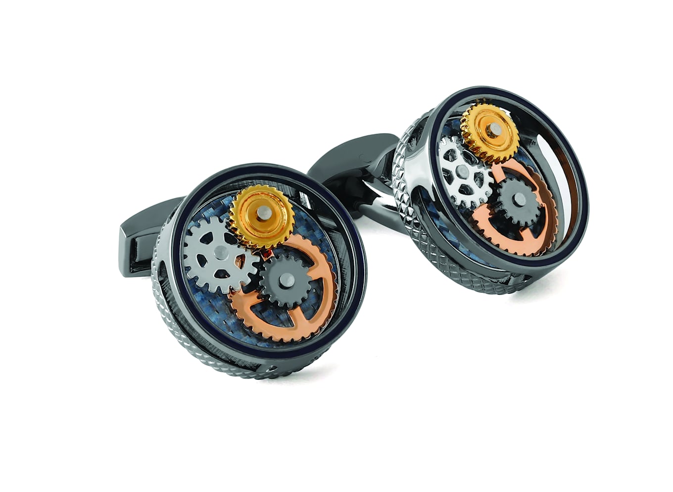 TATEOSSIAN Round Carbon Gear Manschettenknöpfe: BLAU