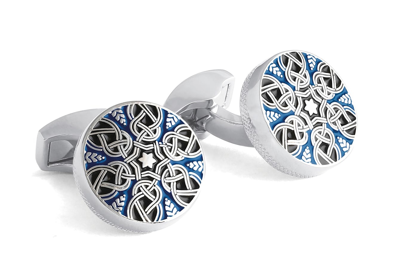 TATEOSSIAN Star Weave Manschettenknöpfe with blue enamel and white bronze plated: BLAU