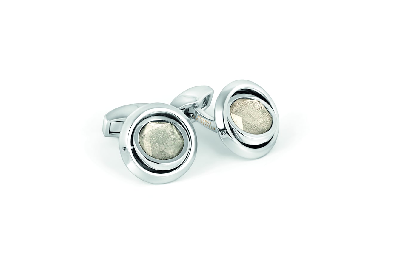TATEOSSIAN Swivelling Meteorites Manschettenknöpfe In Palladium beschichtet Base Metal With Grau Iron Meteorite (Limited Edition): GRAU