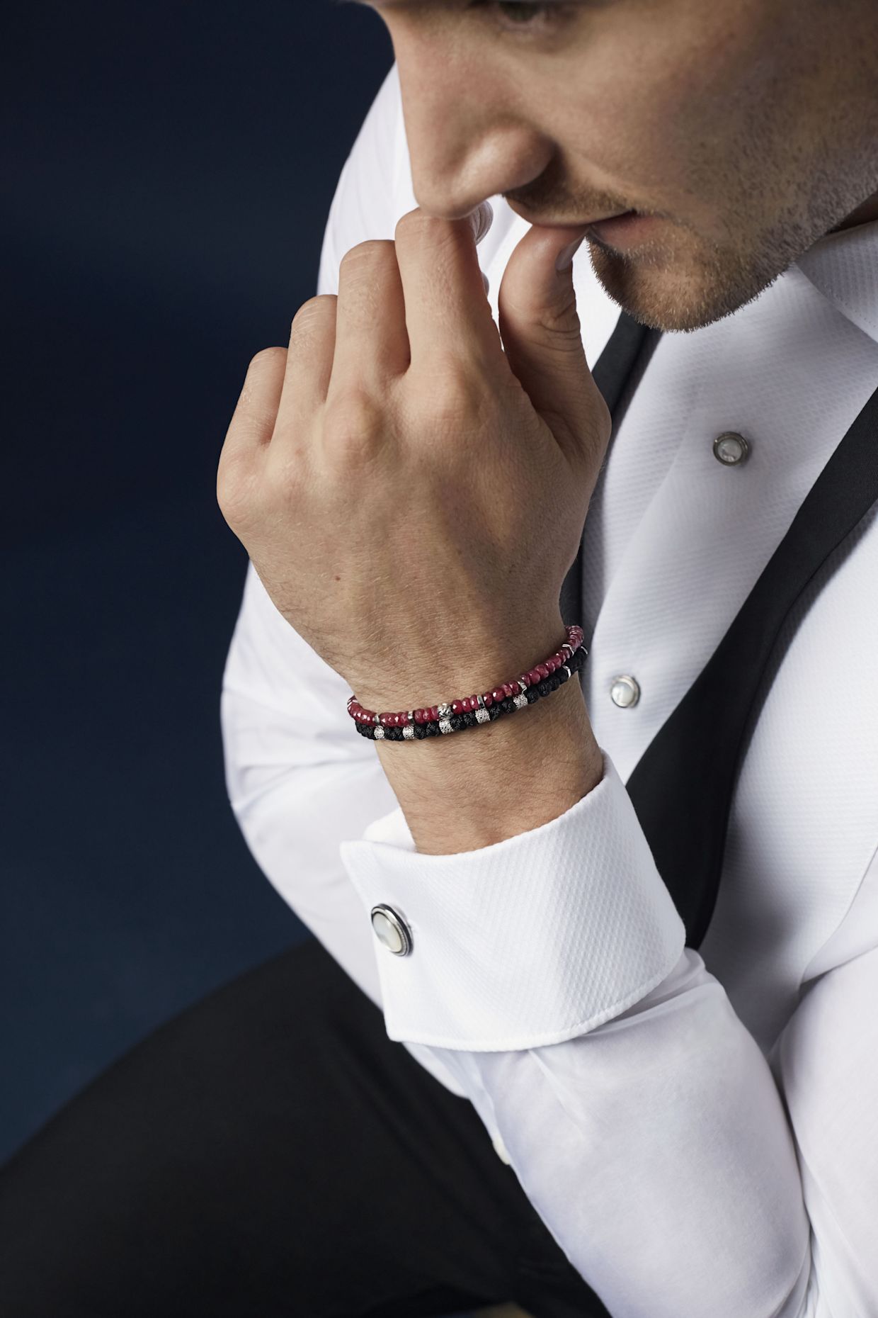 TATEOSSIAN Signature Round Manschettenknöpfe and Hemdknopf-Set in rhodiniert beschichtet Silber with Weiß MOP: WEISS