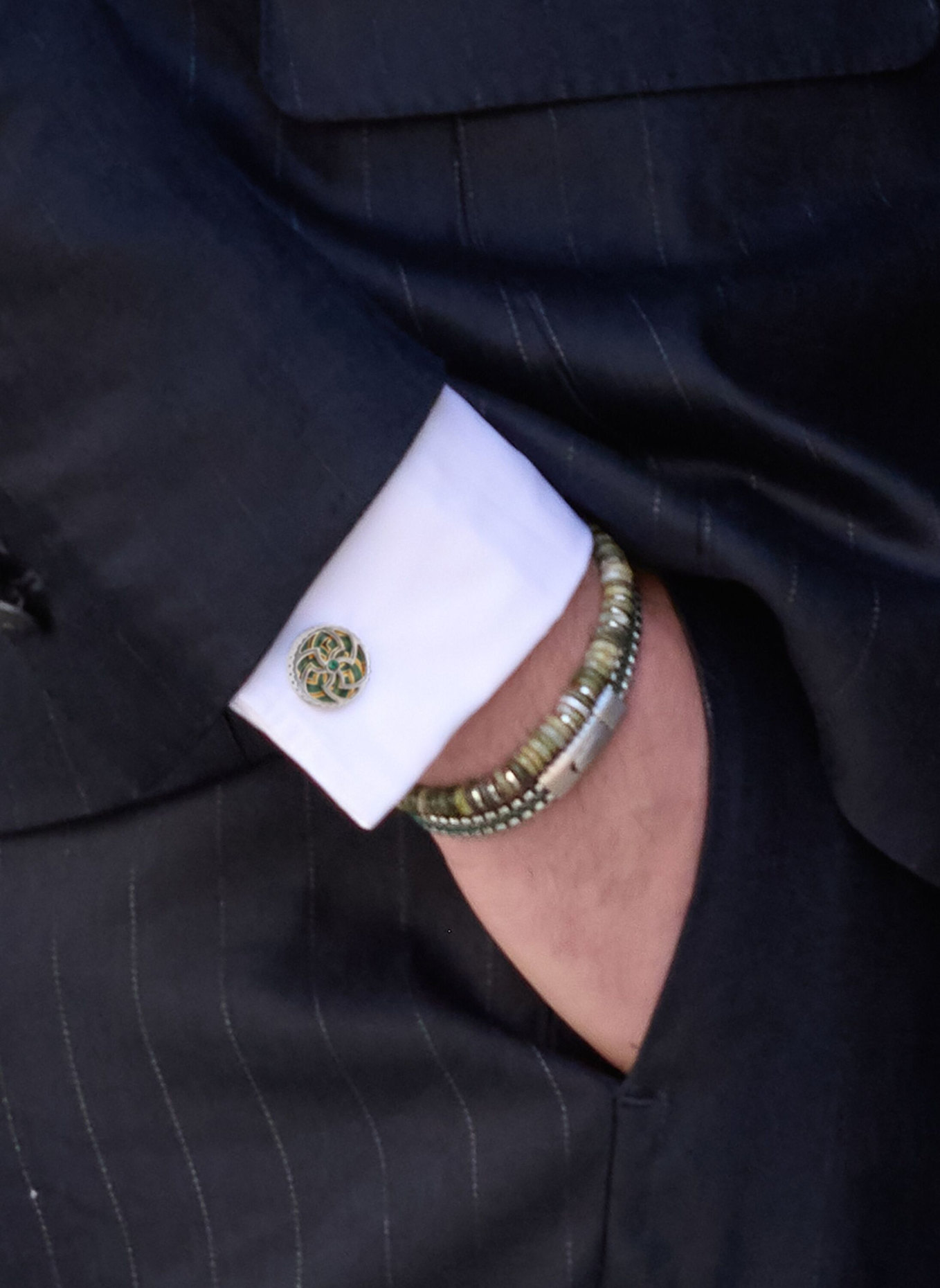 TATEOSSIAN Rotating Trinity Manschettenknöpfe In Green Emaille With Swarovski Crystals: GRÜN