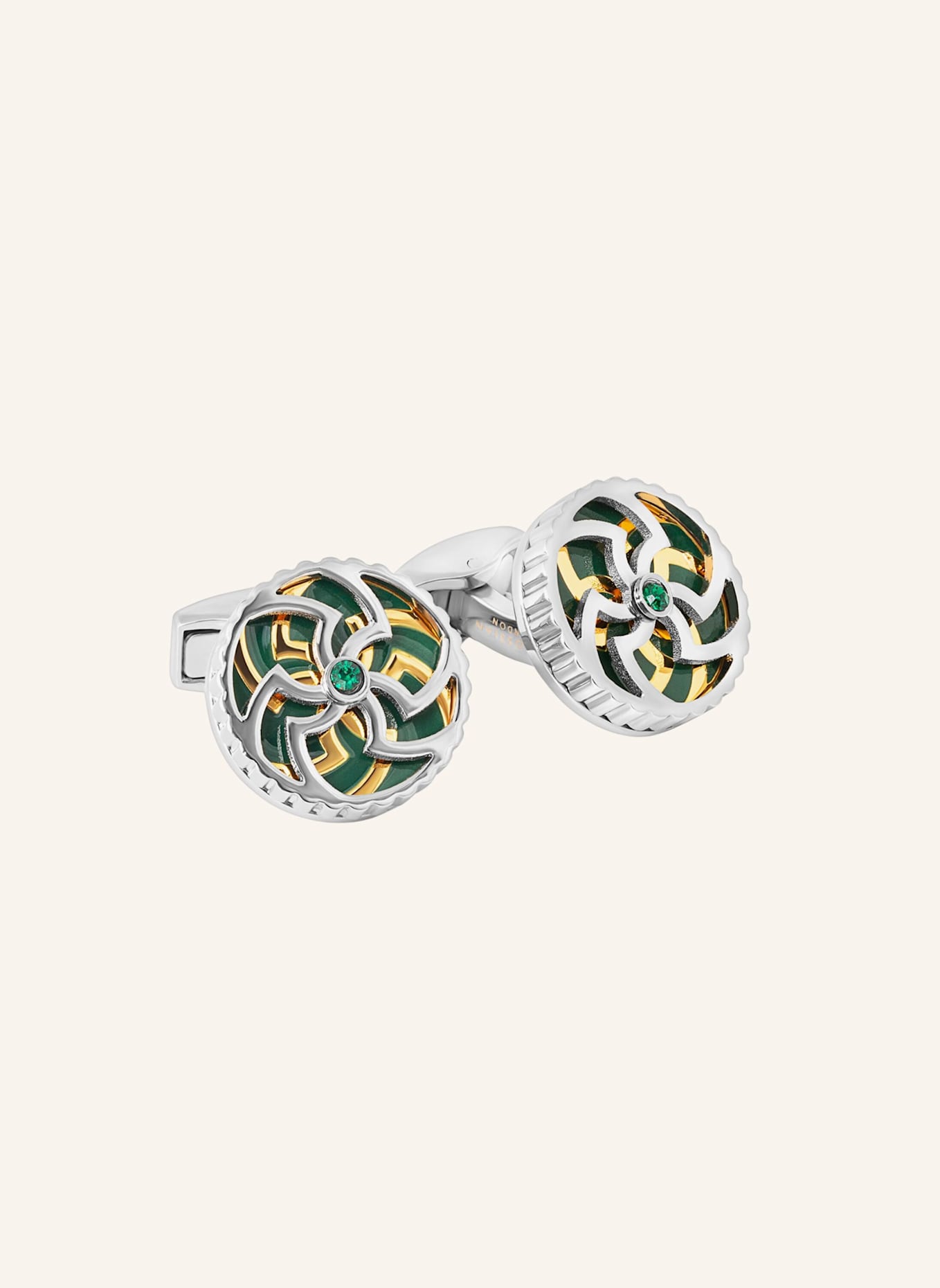 TATEOSSIAN Rotating Trinity Manschettenknöpfe In Green Emaille With Swarovski Crystals: GRÜN
