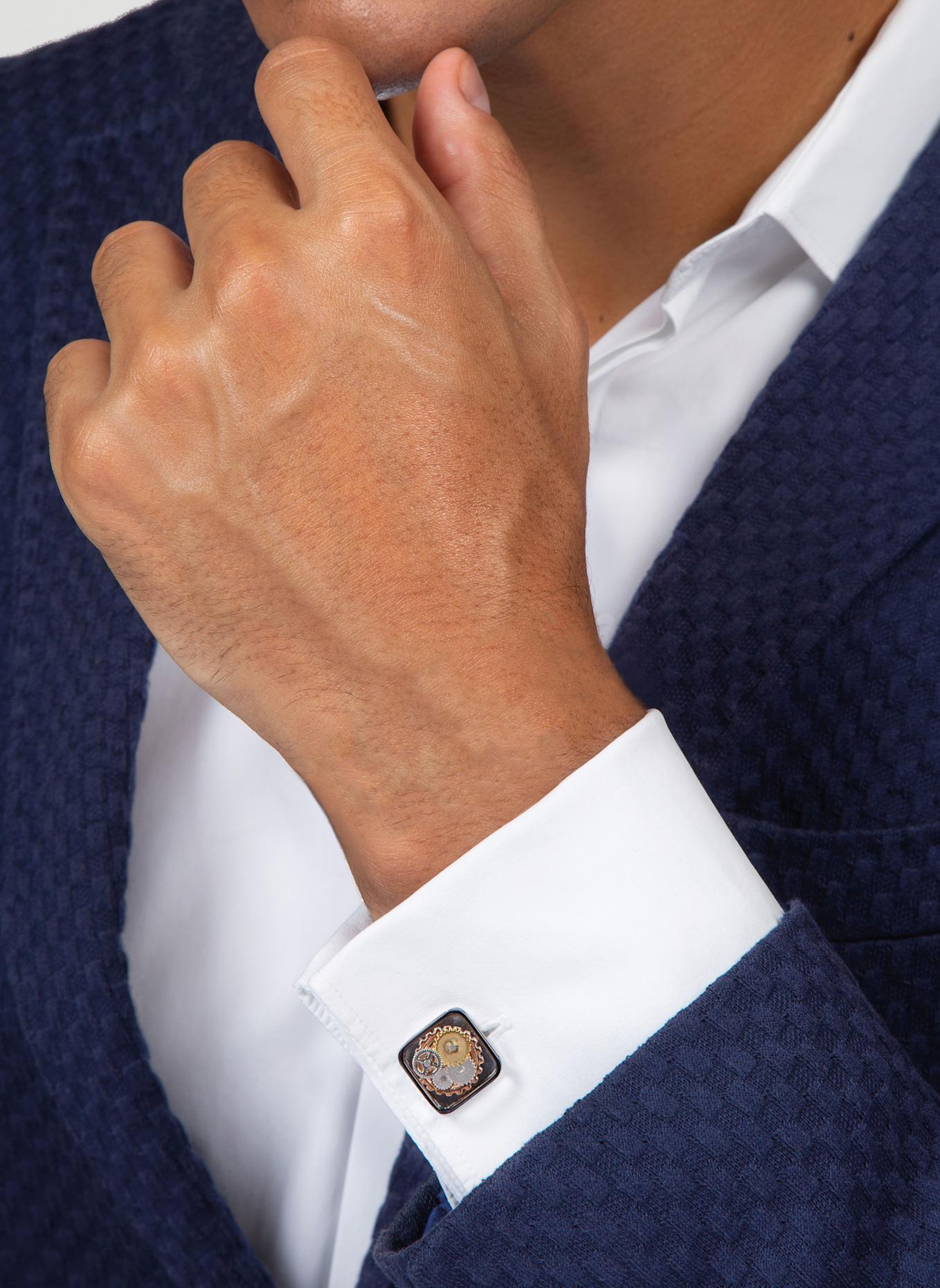 TATEOSSIAN Manschettenknöpfe SQUARE GEAR: SCHWARZ