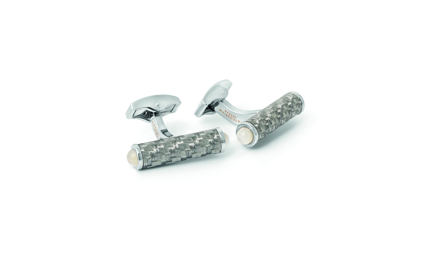 TATEOSSIAN Carbon Cylinder Cuffllinks With Weiß Perlmutt: GRAU