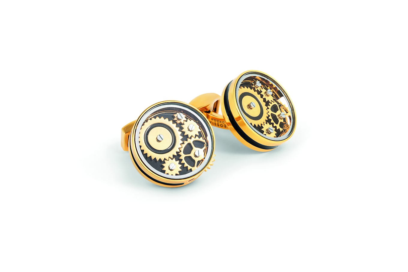 TATEOSSIAN Carousel Gear Manschettenknöpfe In Gelbgold beschichtet Base Metal With Schwarz Emaille: GOLD
