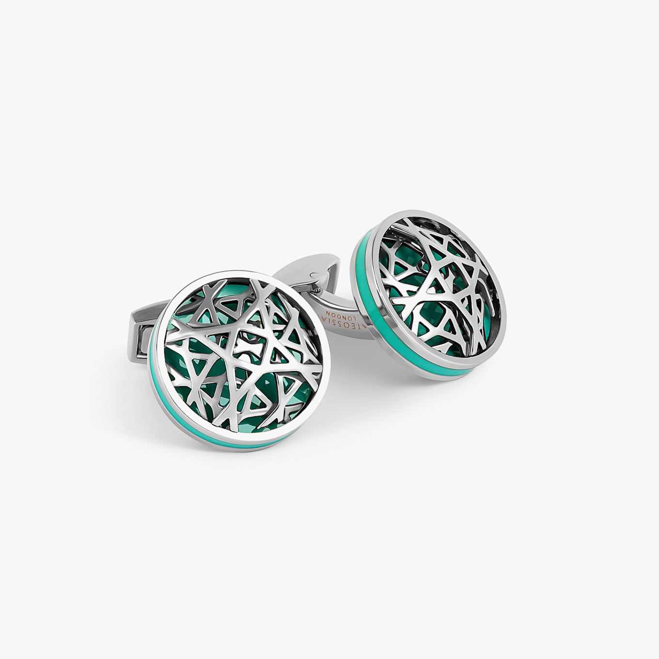 TATEOSSIAN Dome Cutwork Manschettenknöpfe In Palladium beschichtet Base Metal With Turquoise Emaille: TÜRKIS