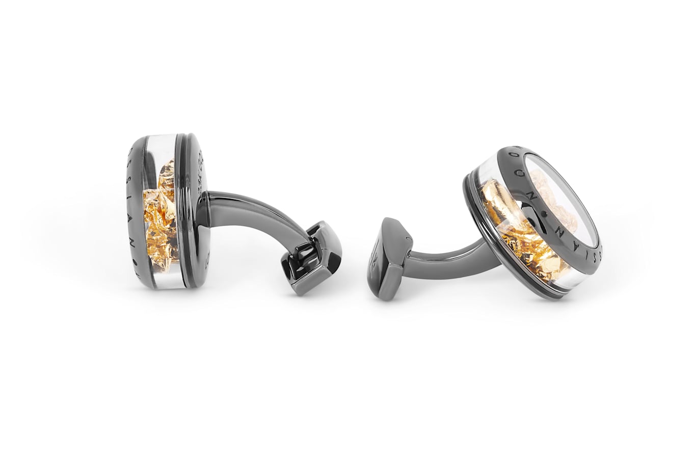 TATEOSSIAN Panorama Precious Gold Leaf Manschettenknöpfe in Gunmetal beschichtet: SCHWARZ