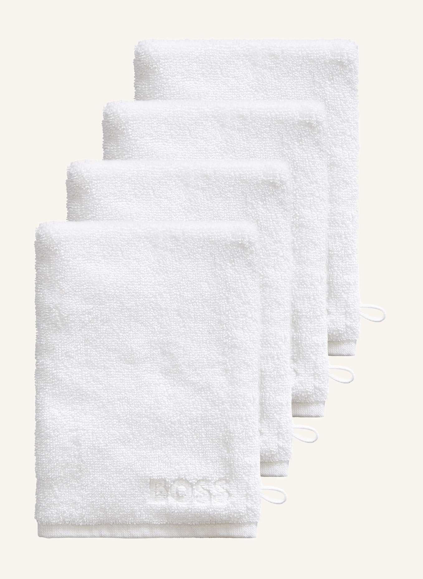 BOSS Waschhandschuh 4er Set PLAIN: WEISS