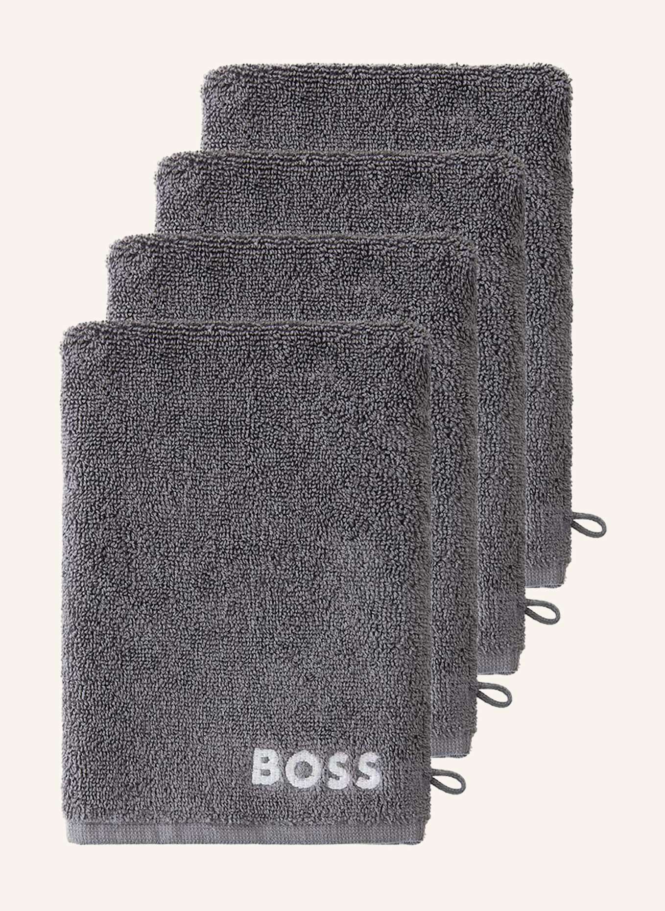 BOSS Waschhandschuh 4er Set PLAIN: DUNKELGRAU