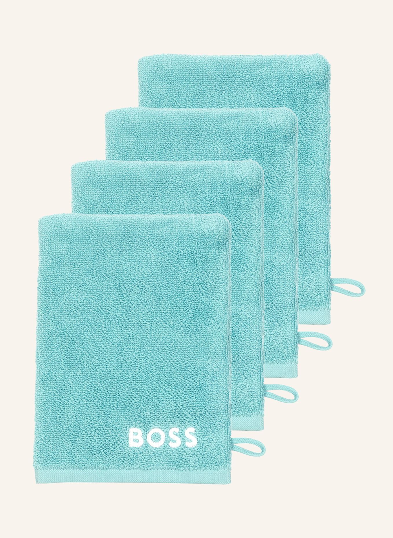 BOSS Waschhandschuh 4er Set PLAIN: TÜRKIS