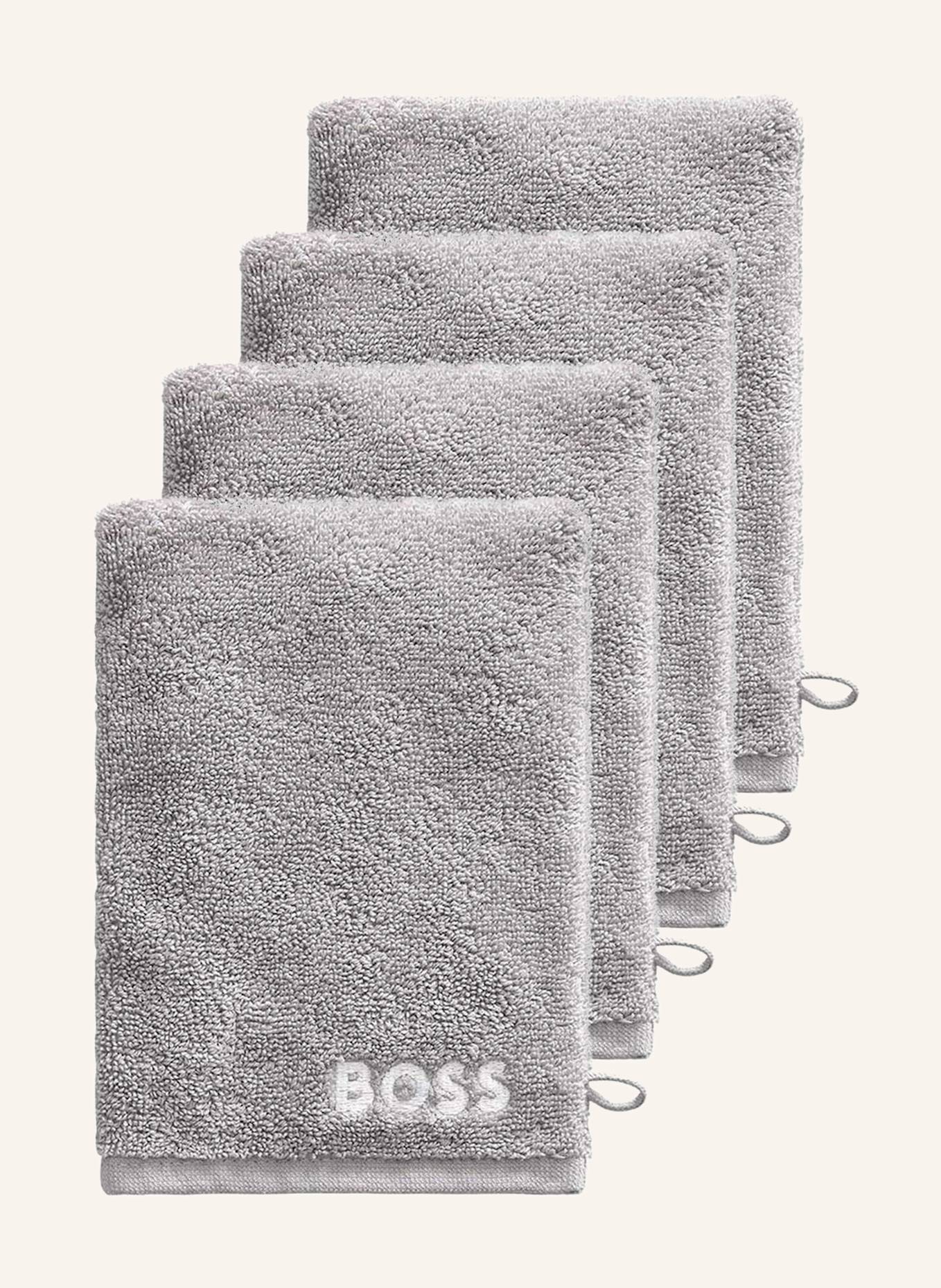 BOSS Waschhandschuh 4er Set PLAIN: HELLGRAU