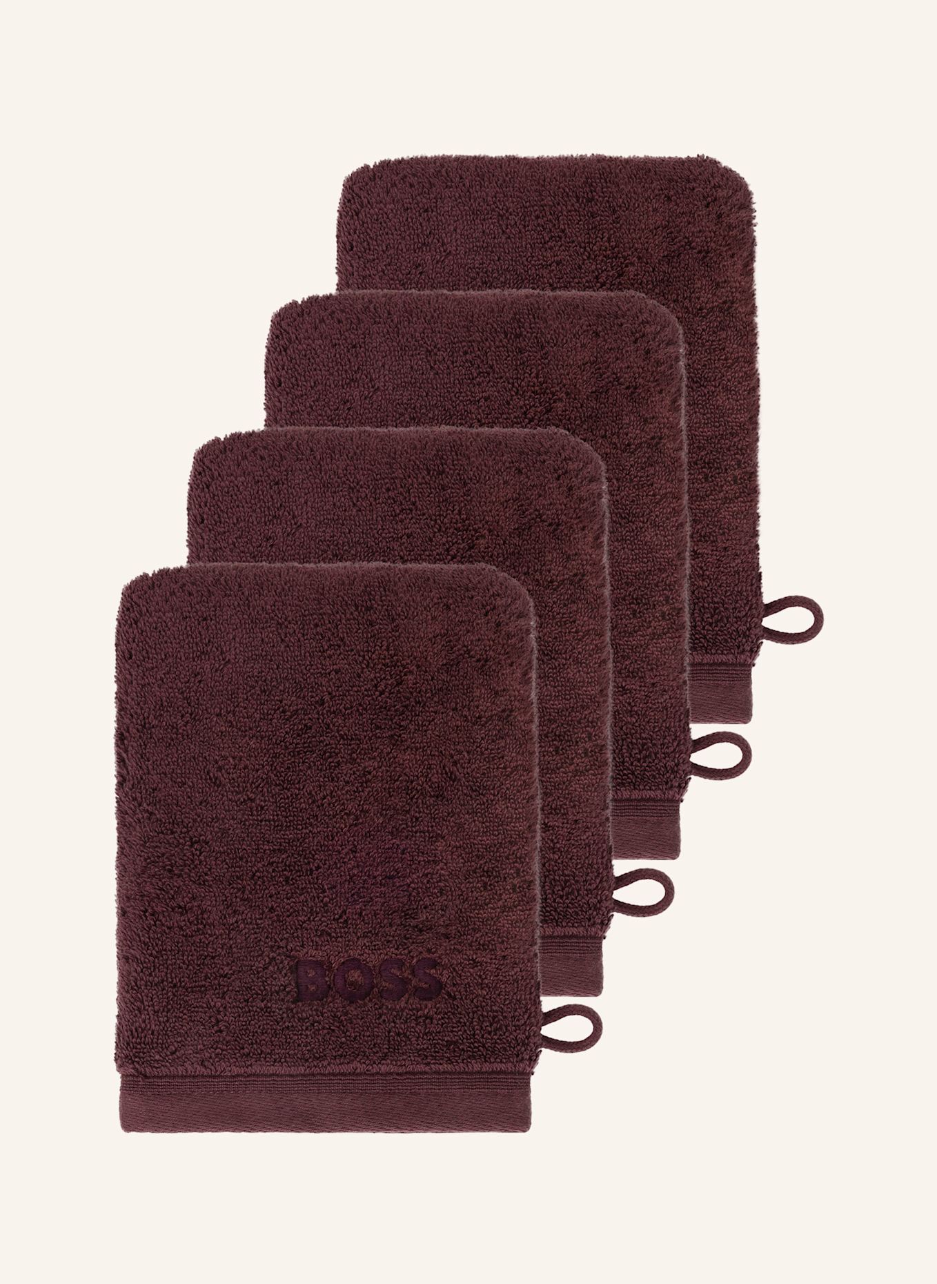 BOSS Waschhandschuh 4er Set LOFT: BRAUN