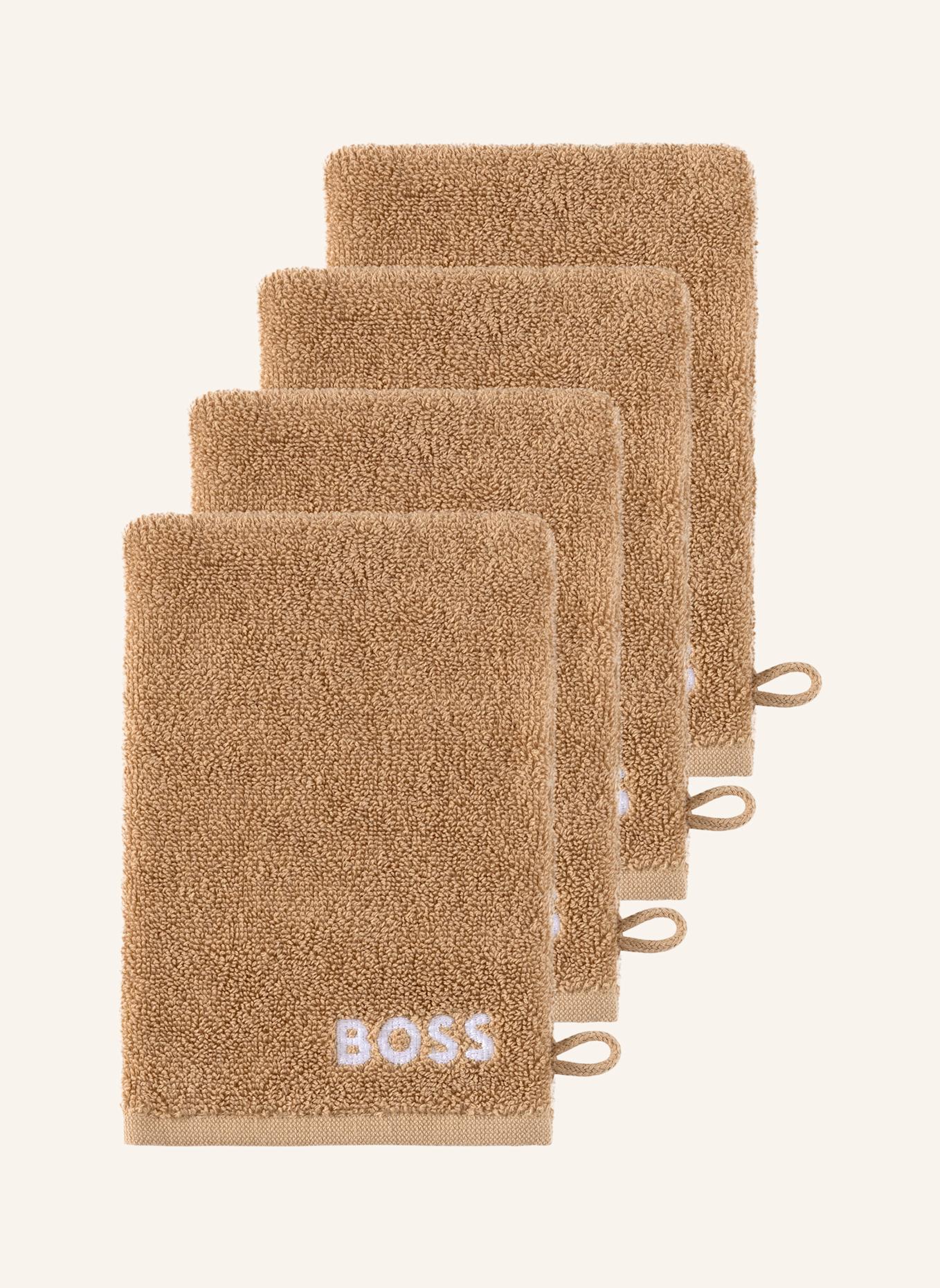 BOSS Waschhandschuh 4er Set PLAIN: HELLBRAUN