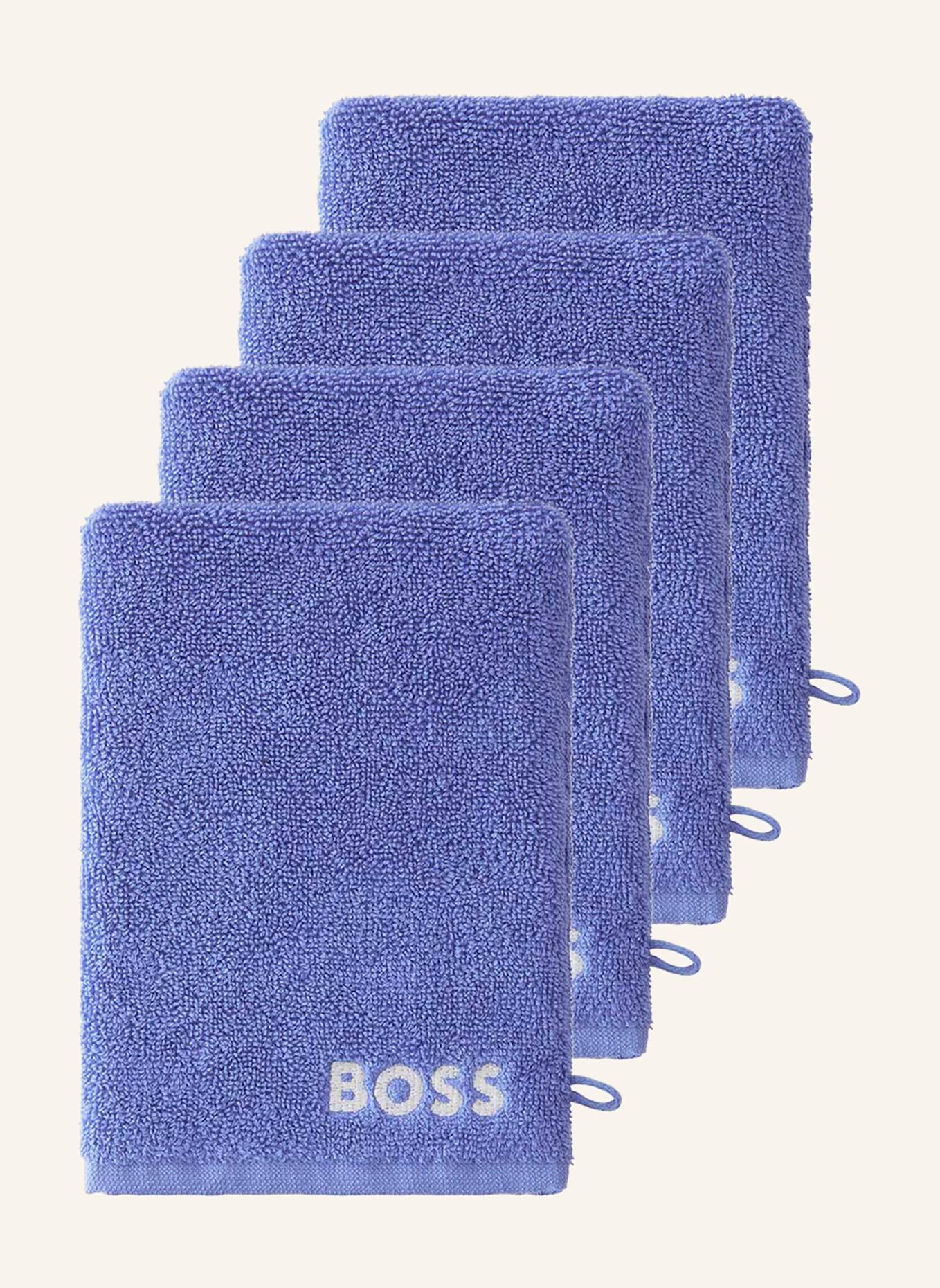 BOSS Waschhandschuh 4er Set PLAIN: BLAU