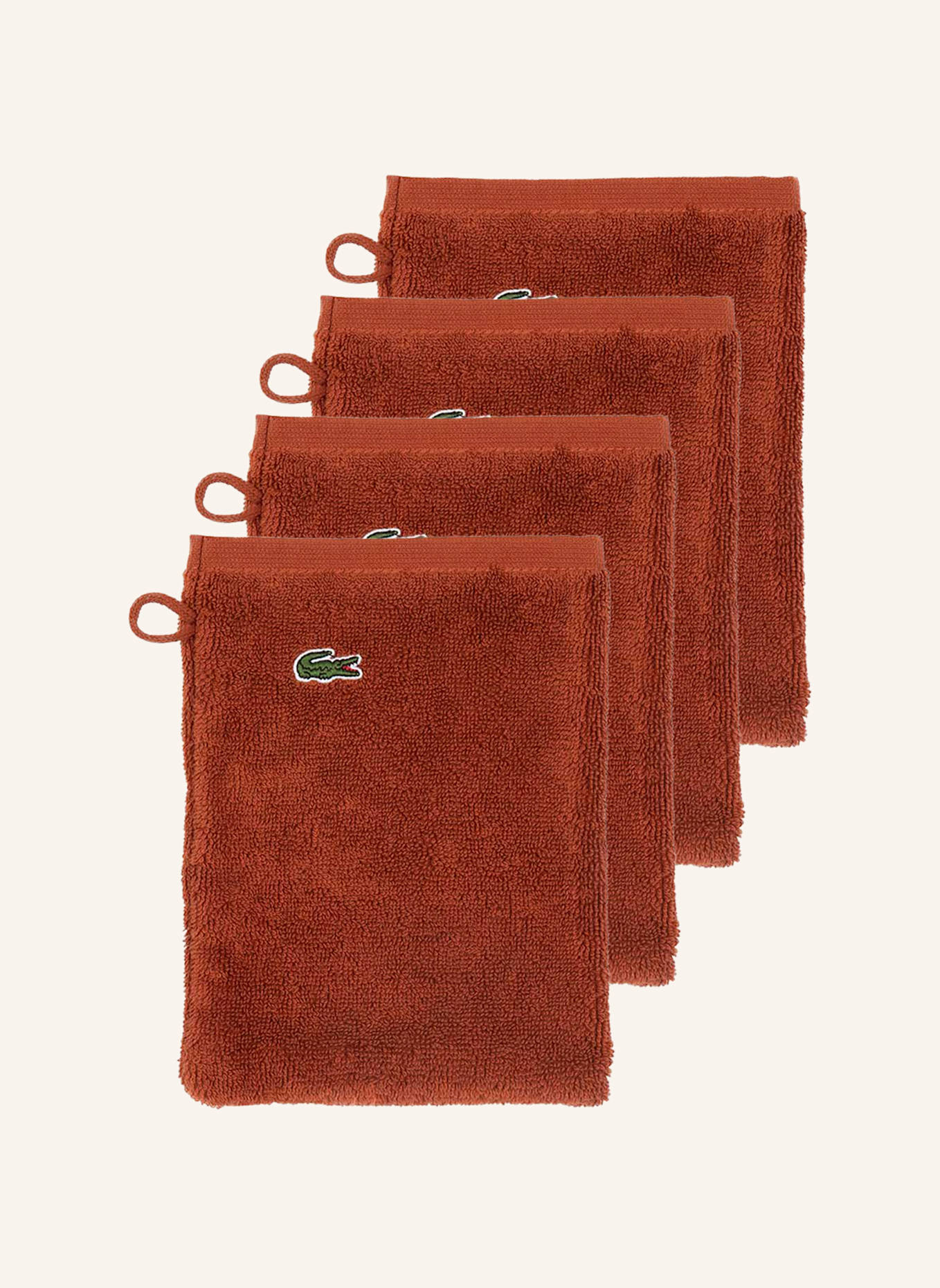 LACOSTE Waschhandschuh 4er Set LLECROCO: BRAUN