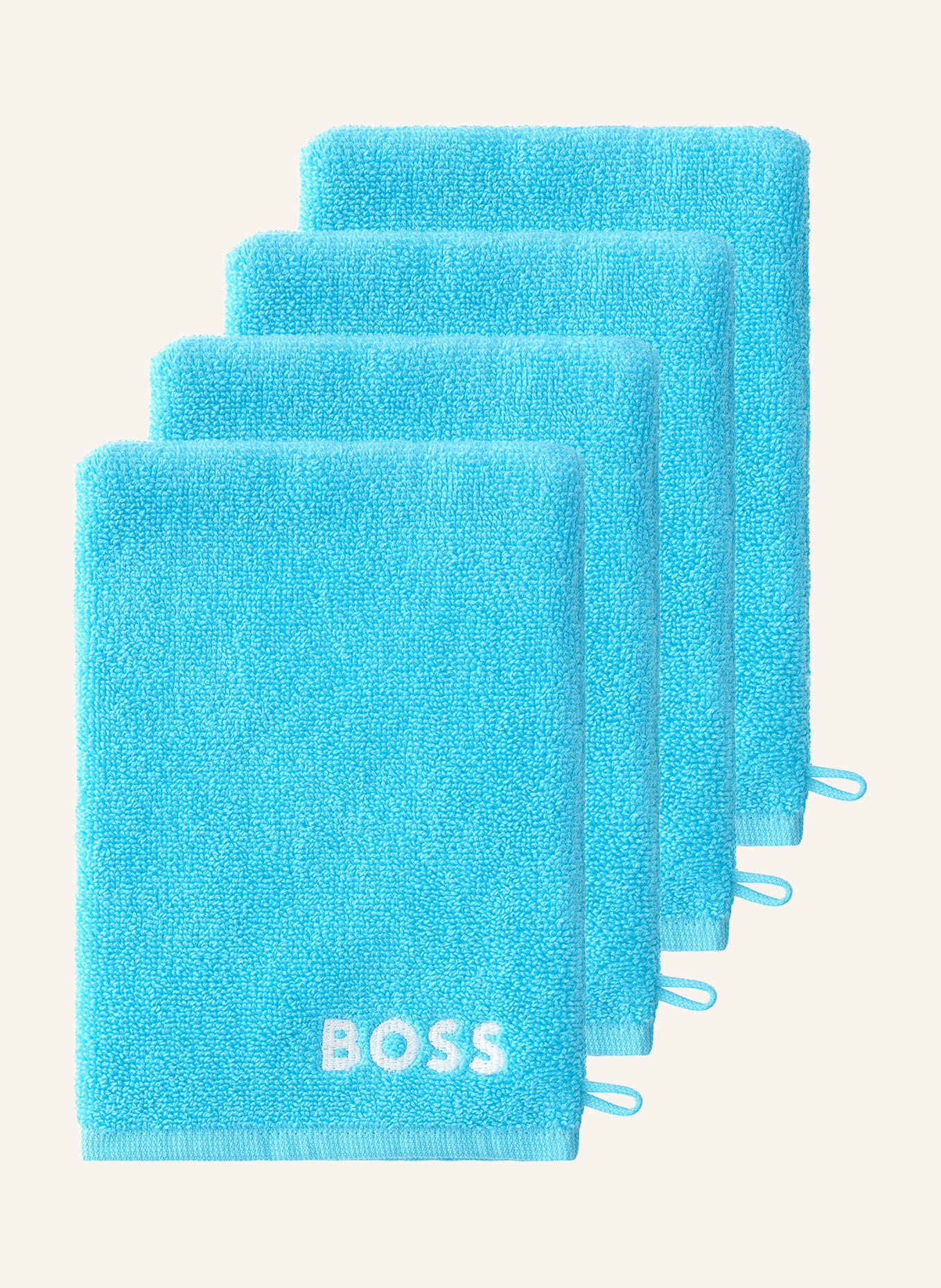 BOSS Waschhandschuh 4er Set PLAIN: HELLBLAU