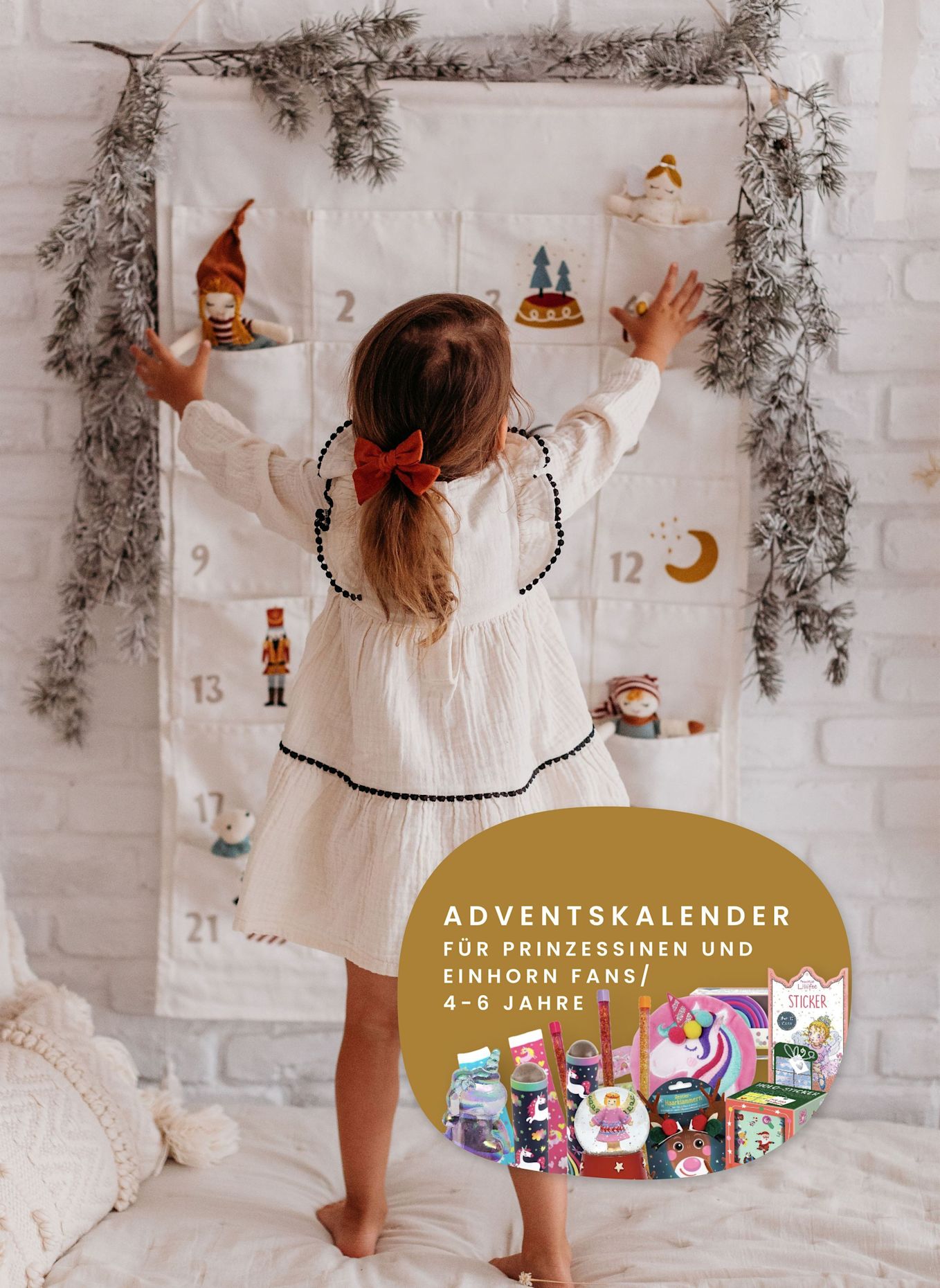 Korbmayer Adventskalender und Füllung für Prinzessinnen- und Einhornfans, 4–6 Jahre: ROT