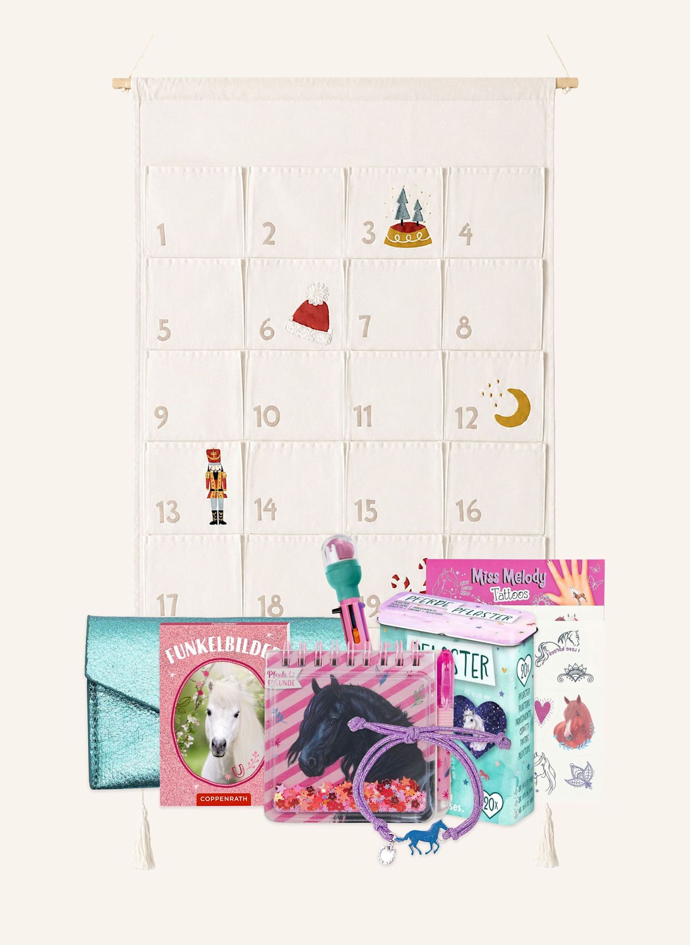 Korbmayer Adventskalender und Füllung für Pferdefans, 5–7 Jahre: ROT