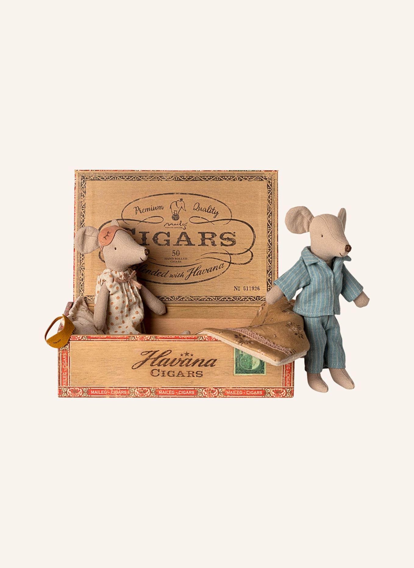 Maileg Mama & Papa Mäuse in Zigarrenkiste: BEIGE