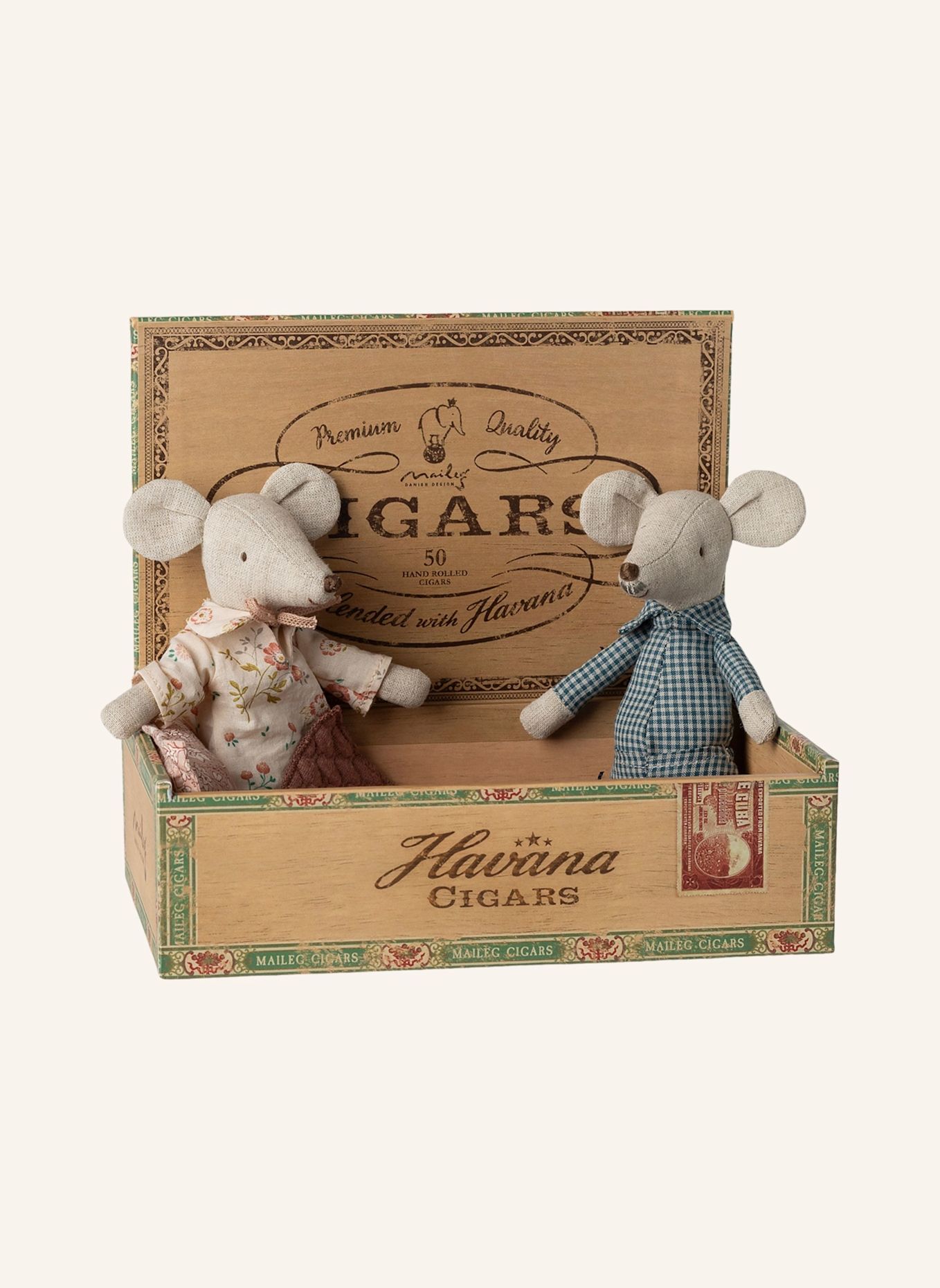 Maileg Oma & Opa Maus in Zigarrenschachtel: BEIGE
