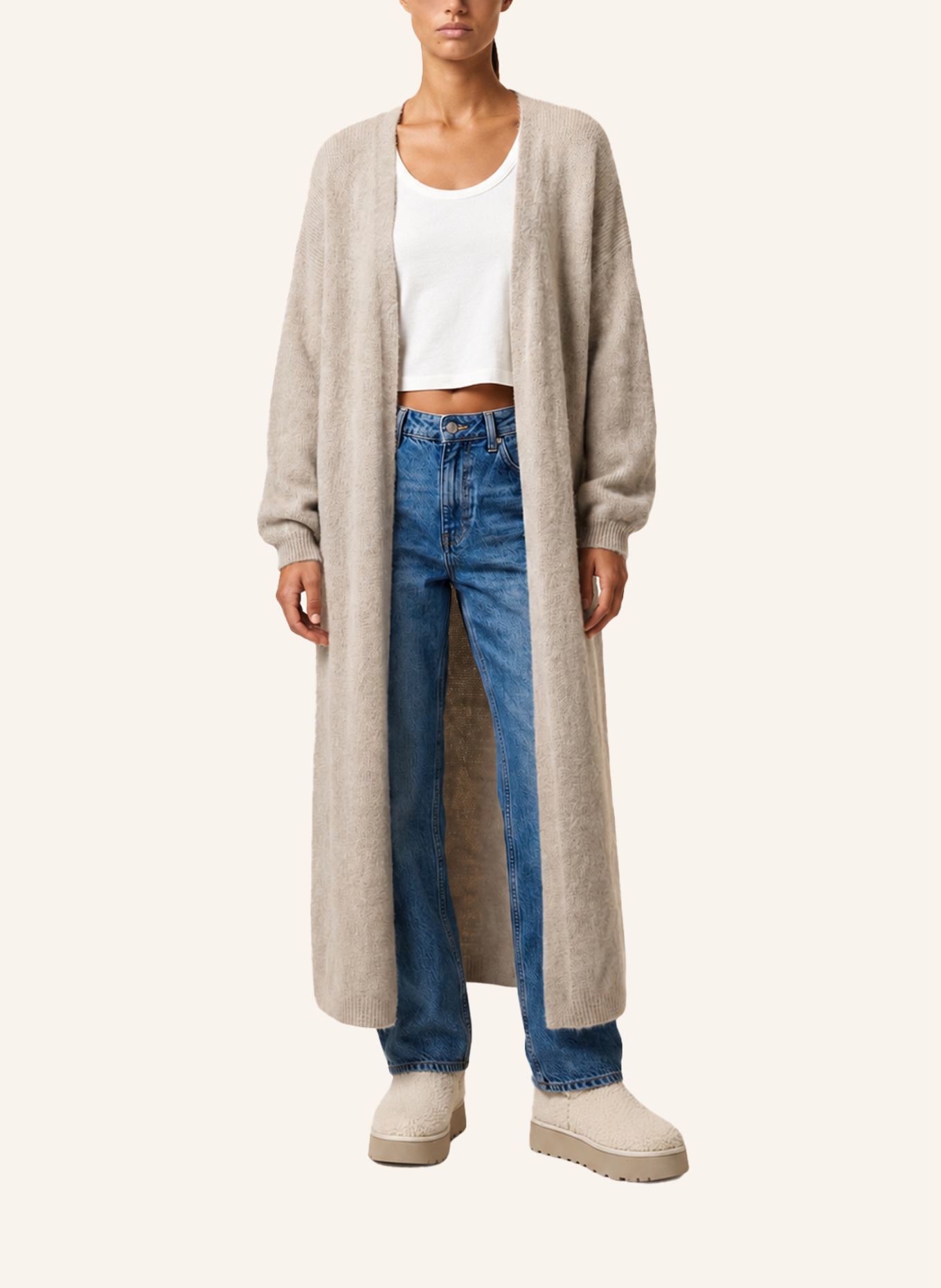AMERICANDREAMS Long Alpaca Cardigan June: TAUPE