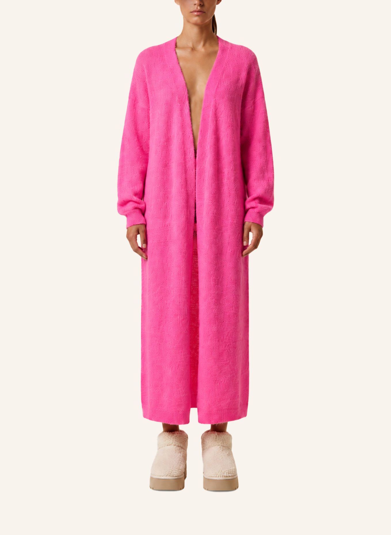 AMERICANDREAMS Long Alpaca Cardigan June: NEONPINK