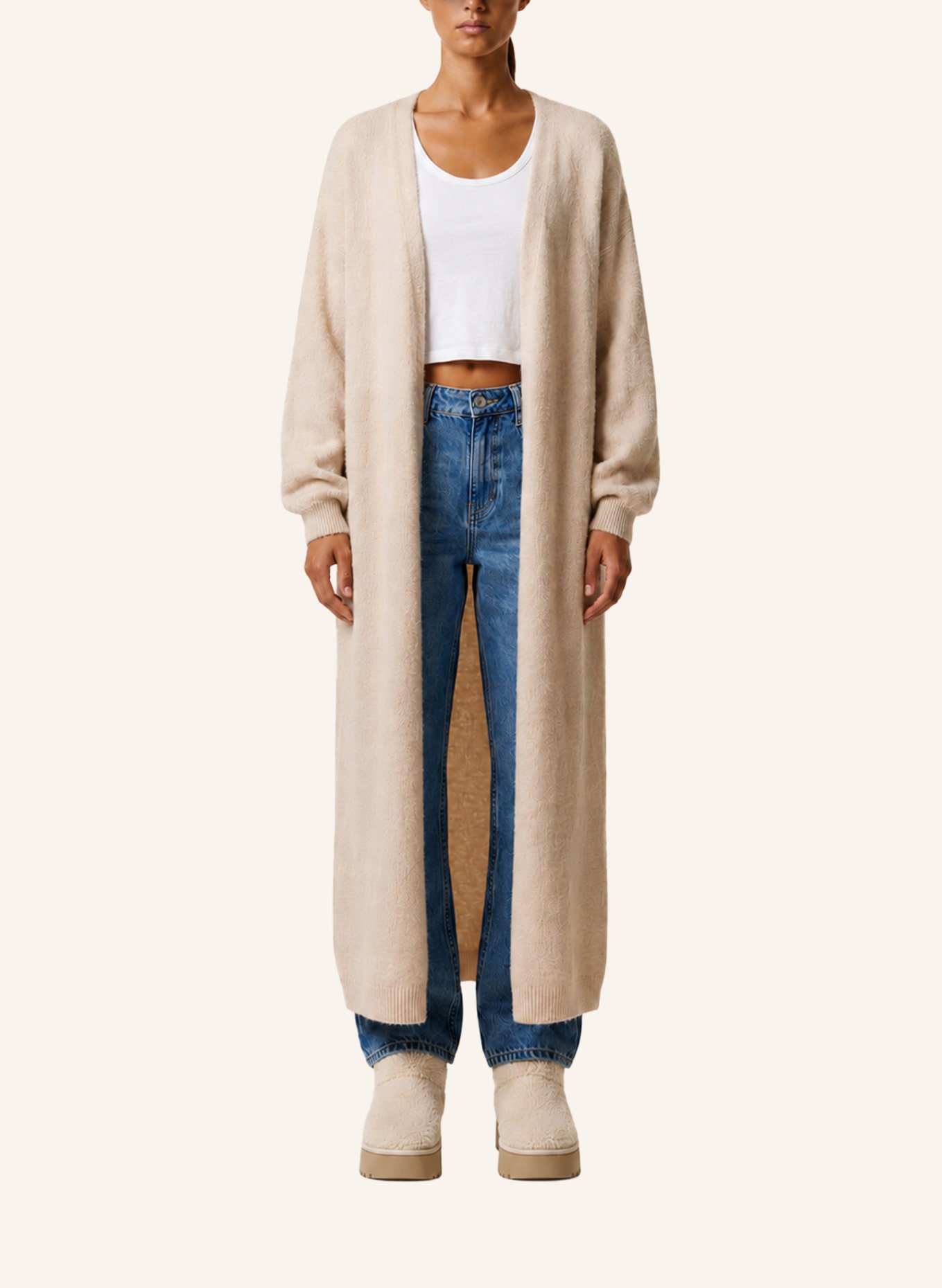 AMERICANDREAMS Long Alpaca Cardigan June: BEIGE
