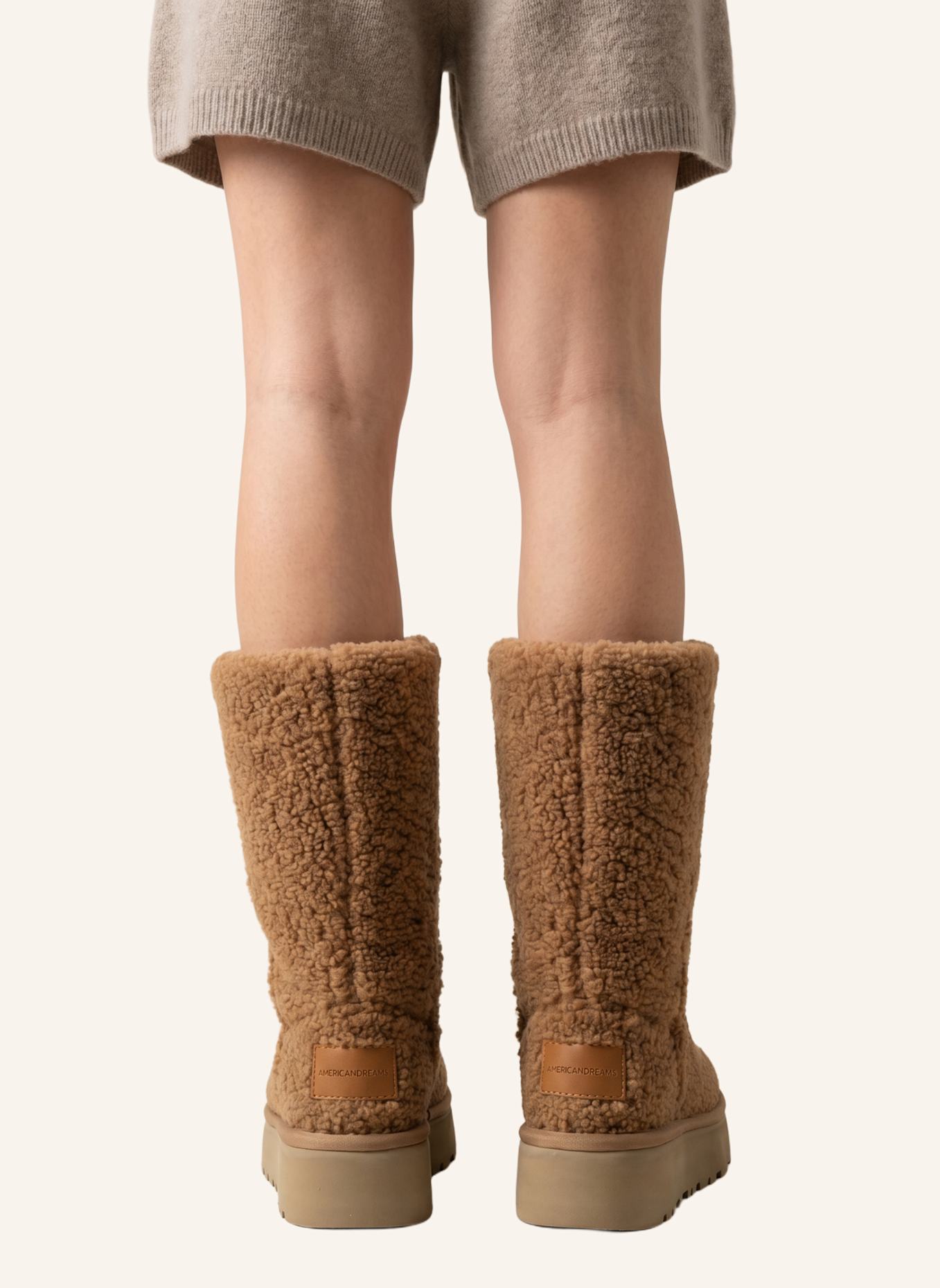 AMERICANDREAMS Larissa Long Wool Boots: LIGHT BROWN