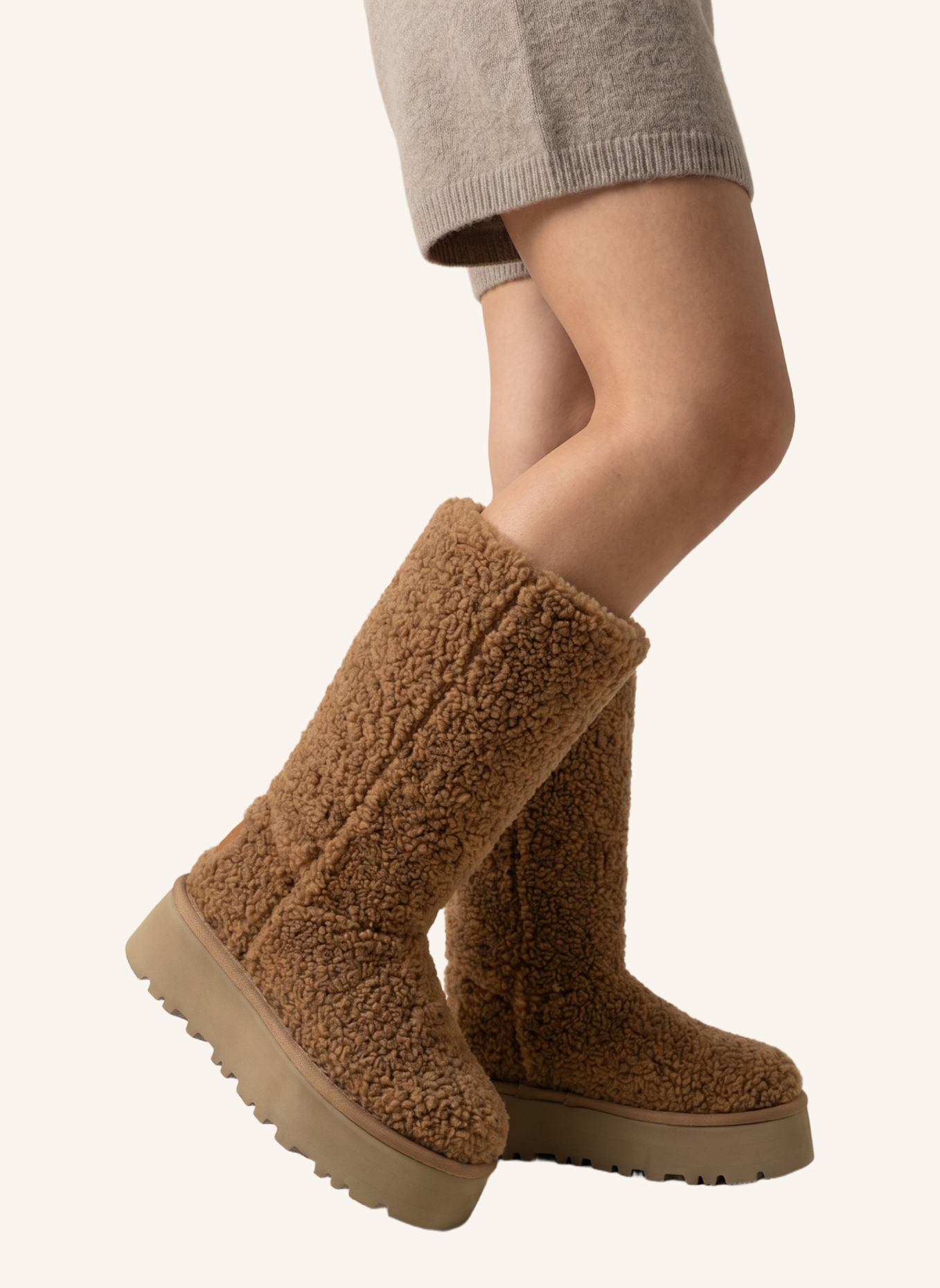 AMERICANDREAMS Larissa Long Wool Boots: LIGHT BROWN