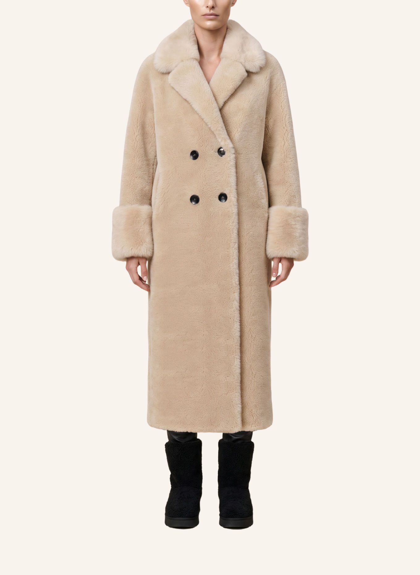 AMERICANDREAMS Wool Coat Long Fiona: BEIGE