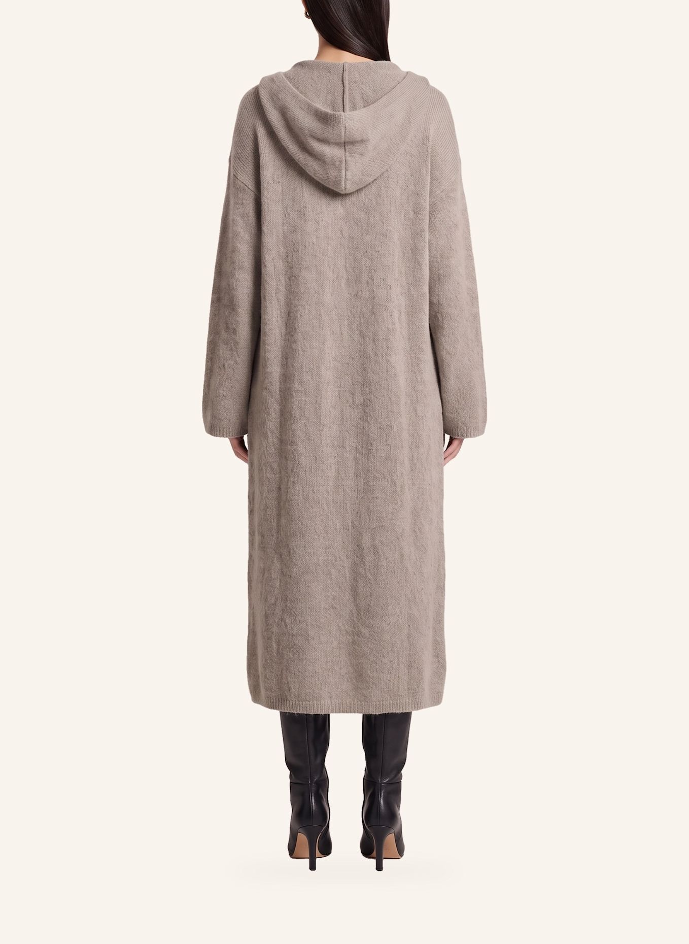 AMERICANDREAMS Long Alpaca Cardigan With Hood June: TAUPE