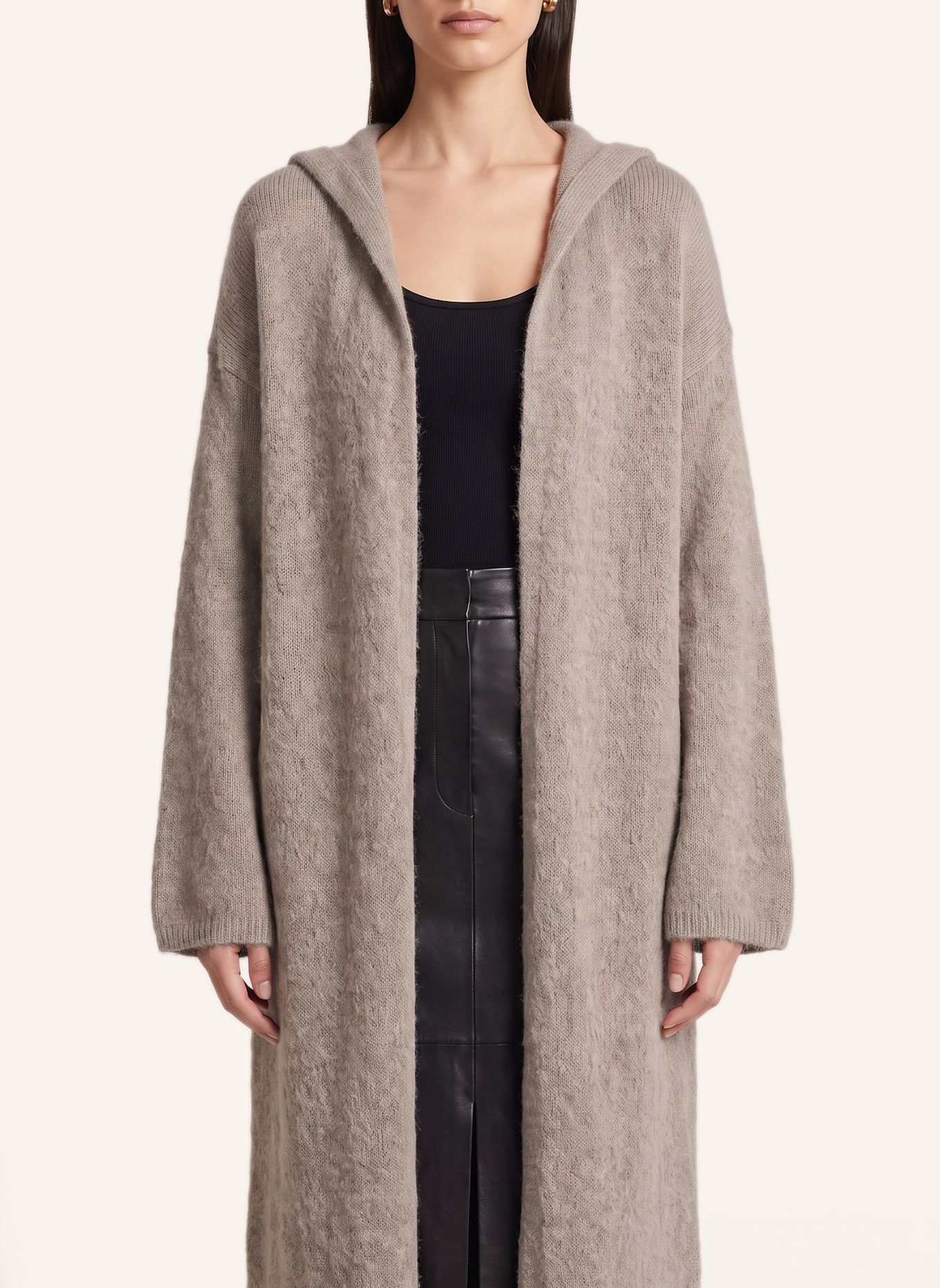 AMERICANDREAMS Long Alpaca Cardigan With Hood June: TAUPE