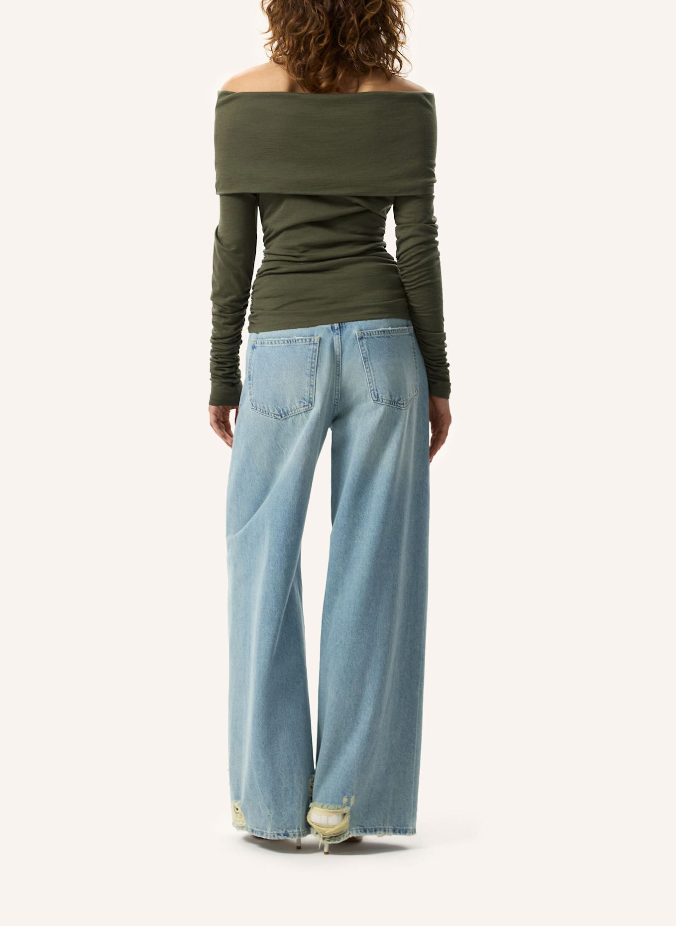 PINXIT Pullover Off-the-shoulder-Pullover: KHAKI/ OLIV